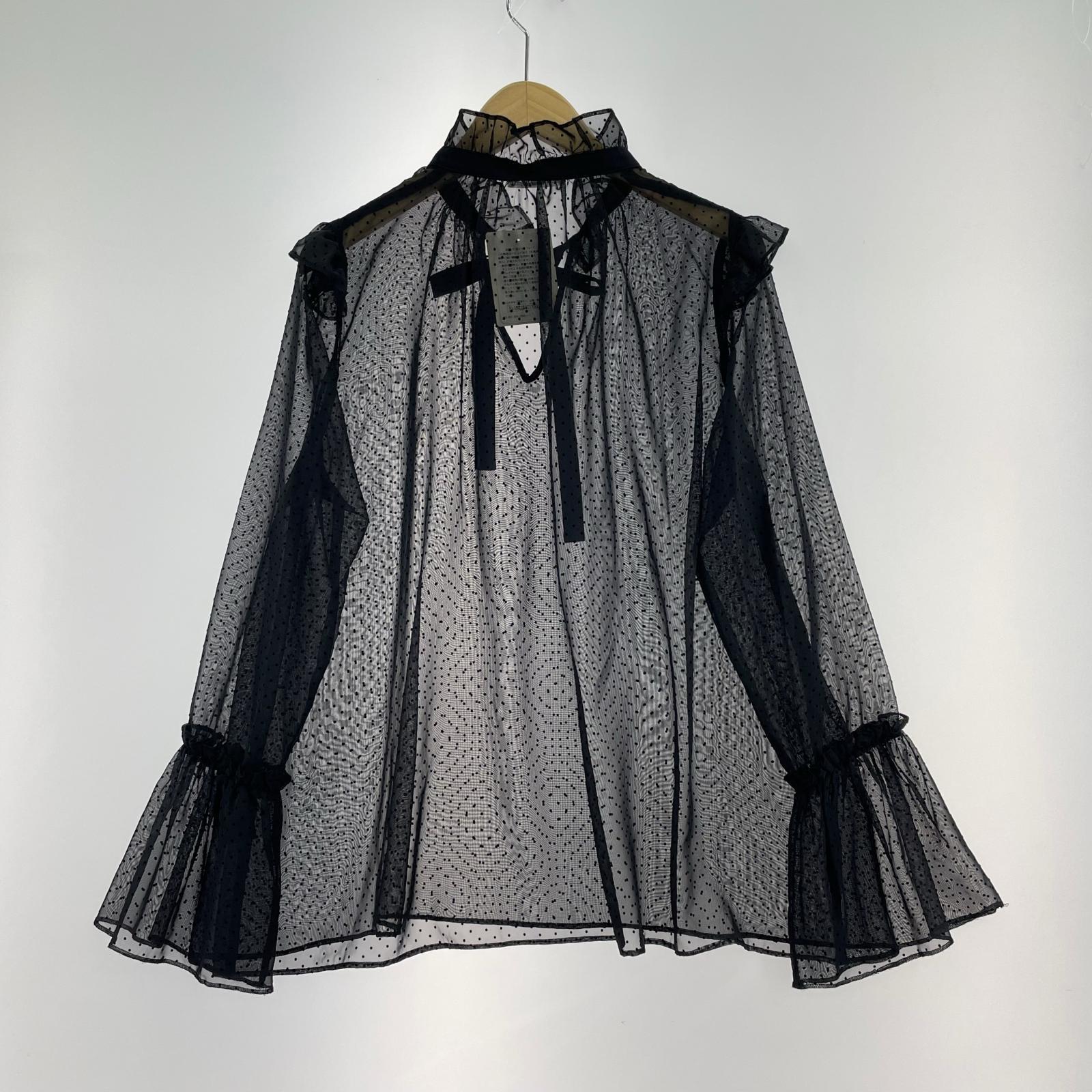 長袖シャツ ドットシフォンブラウス BLK ブラック