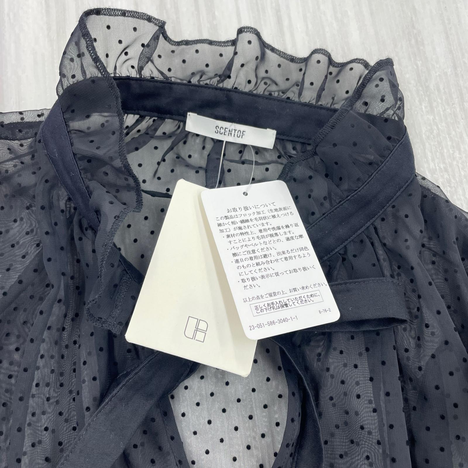 長袖シャツ ドットシフォンブラウス BLK ブラック