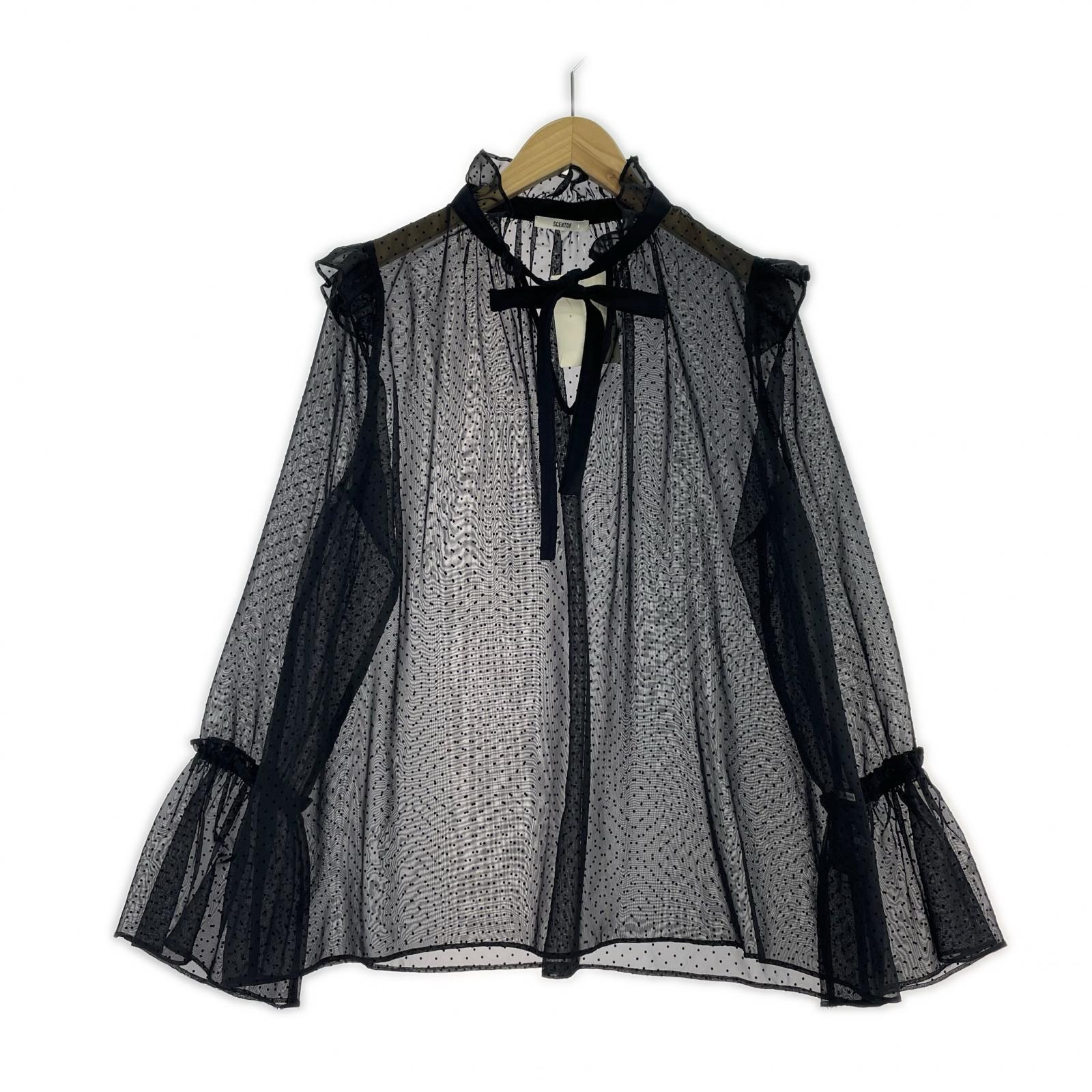 長袖シャツ ドットシフォンブラウス BLK ブラック