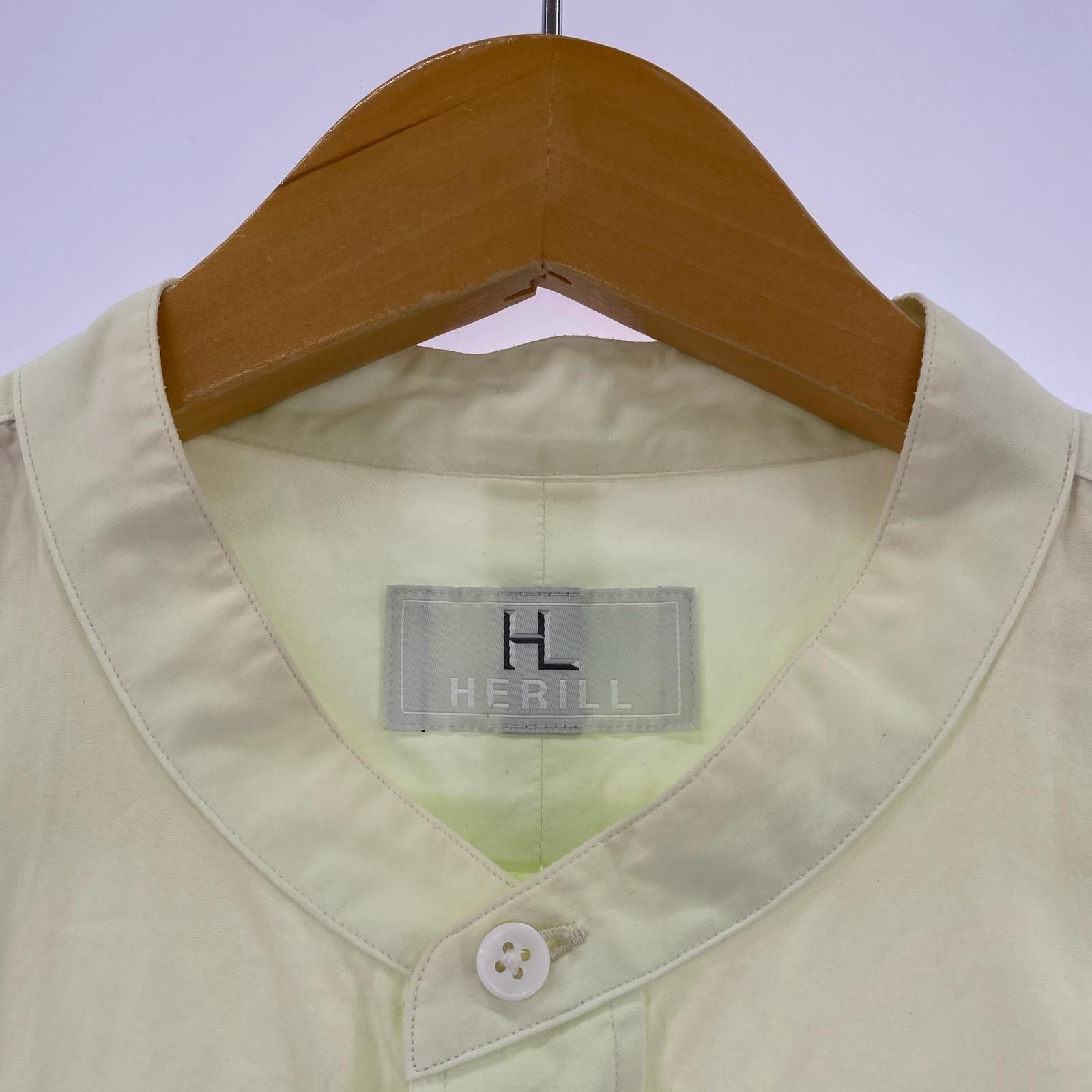 長袖シャツ HERILL バンドカラーシャツ 黄緑
