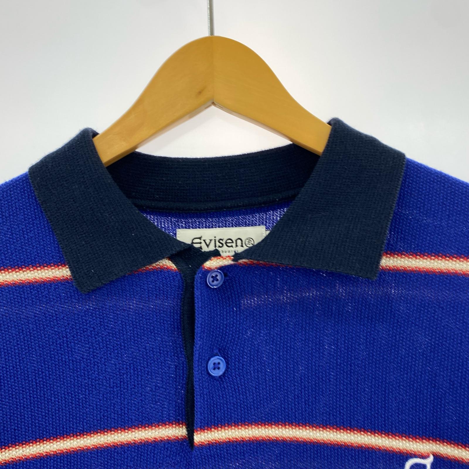 ポロシャツ BAMBI BORDER KNIT POLO 青 (M) M ブルー
