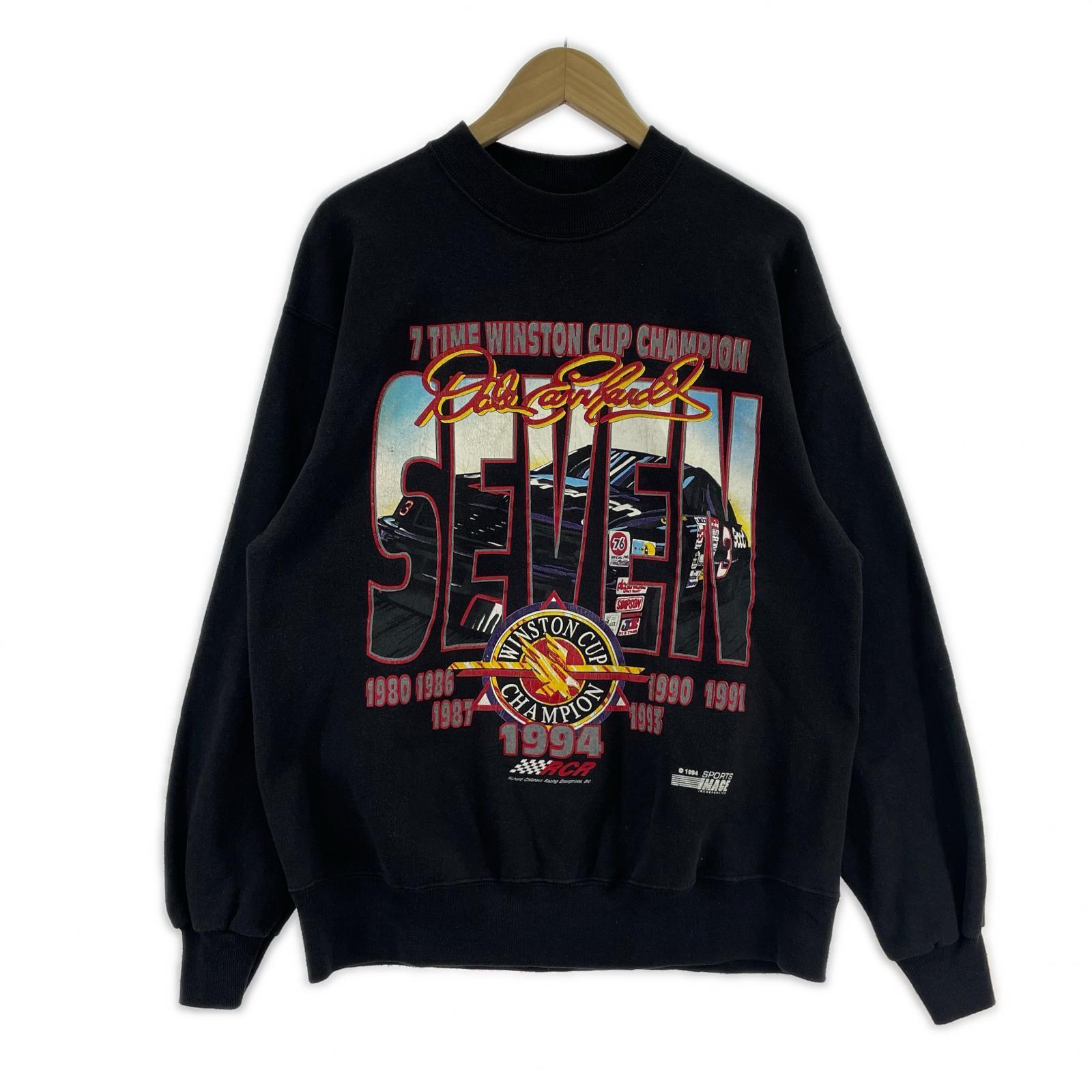 スウェット Hanes 90s レーシングプリント 黒(L) L ブラック