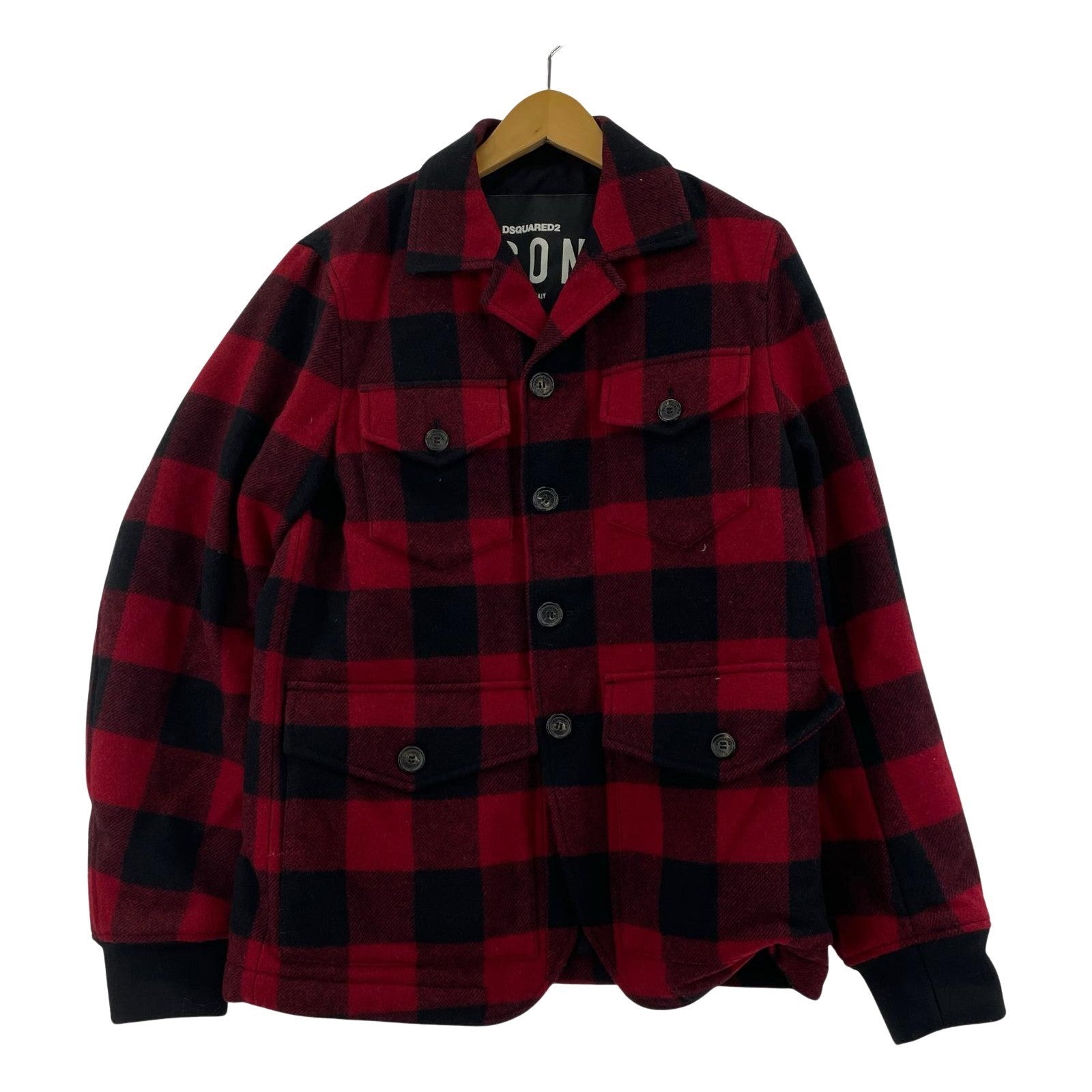 ジャケット チェック柄 ウールジャケット レッド 46 46