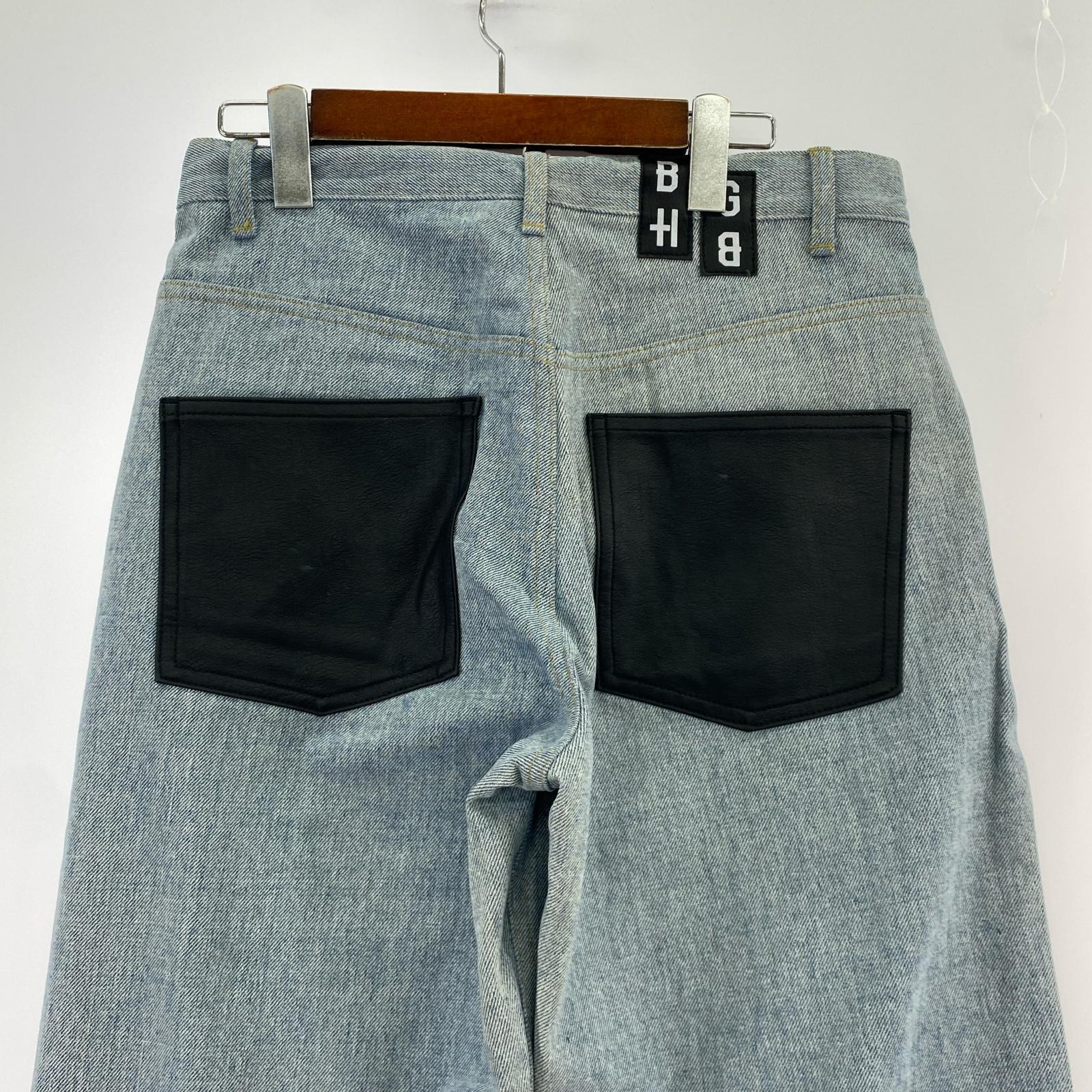 デニムパンツ BGHB レザー切り替えデニムパンツ M M ブルー