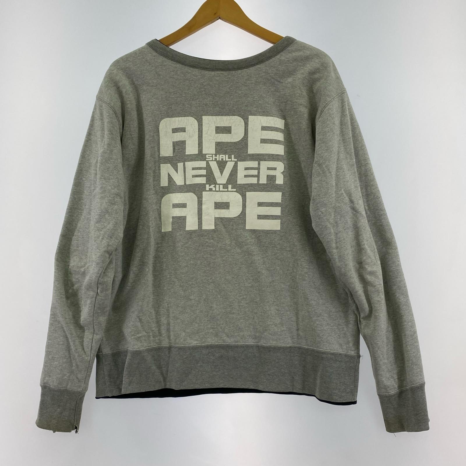 スウェット A BATHING APE 00s 4面 カレッジプリントスウェット ブラック×グレー サイズM リバーシブル M