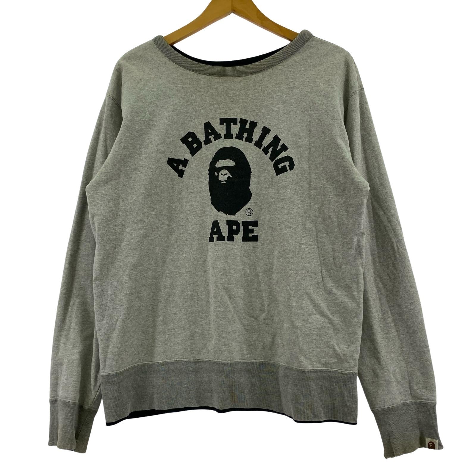 スウェット A BATHING APE 00s 4面 カレッジプリントスウェット ブラック×グレー サイズM リバーシブル M