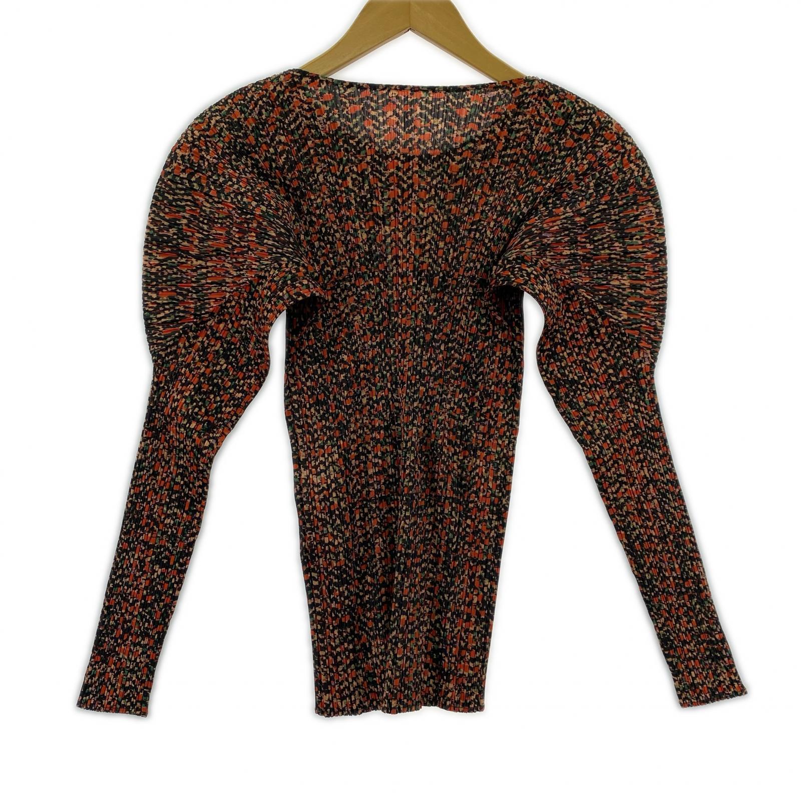 長袖Tシャツ PLEATS PLEASE L/S プリーツカットソー モザイク 赤黒 (3) 3 マルチカラー