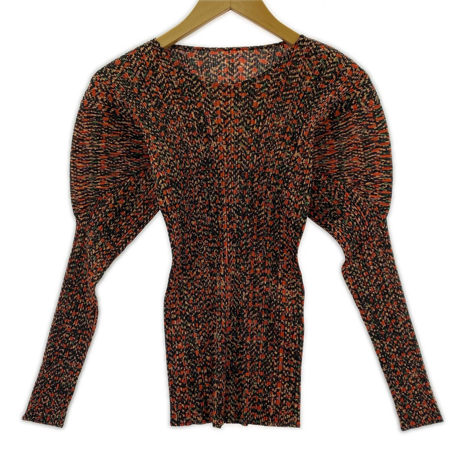 長袖Tシャツ PLEATS PLEASE L/S プリーツカットソー モザイク 赤黒 (3) 3 マルチカラー