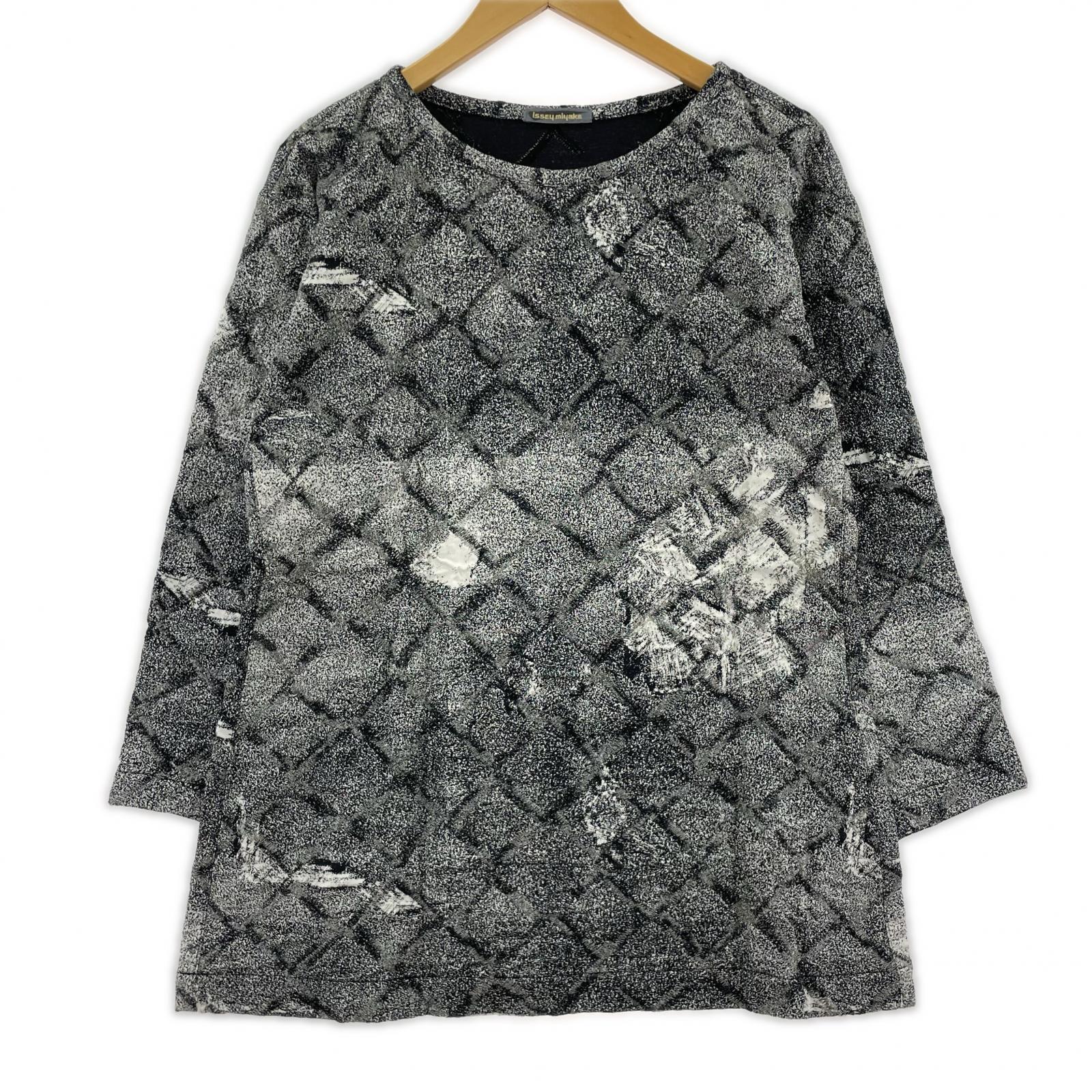 長袖Tシャツ 80s/筆タグ 総柄カットソー(M) M ブラック