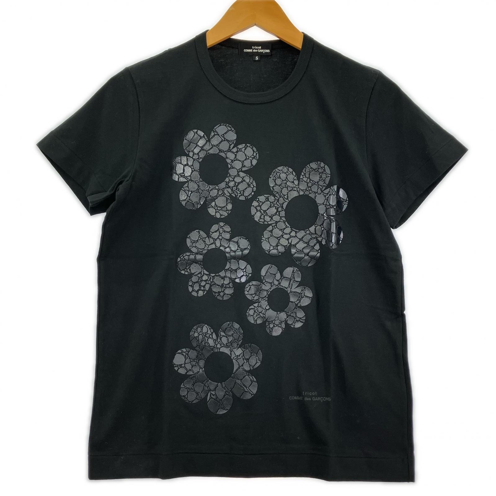半袖Tシャツ 花柄 黒 (S) S ブラック
