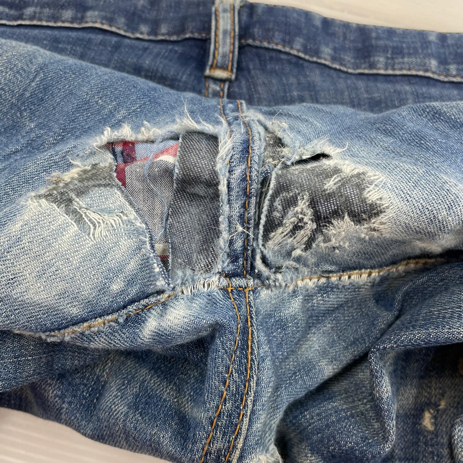 デニムパンツ ダメージ 50 ブルー