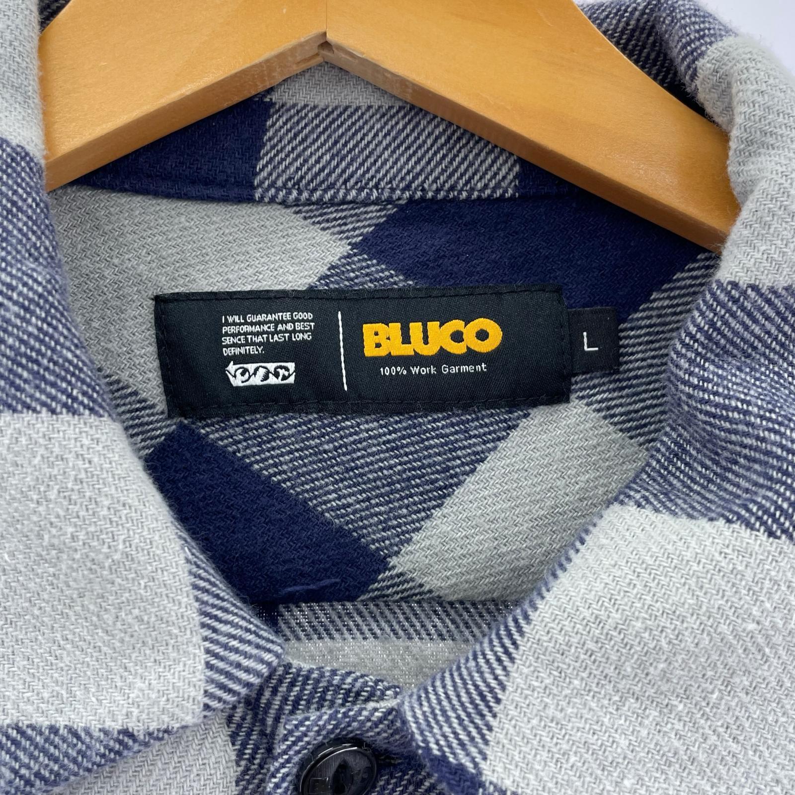 長袖シャツ ネルシャツ ブロックチェック ブルー L L ブルー