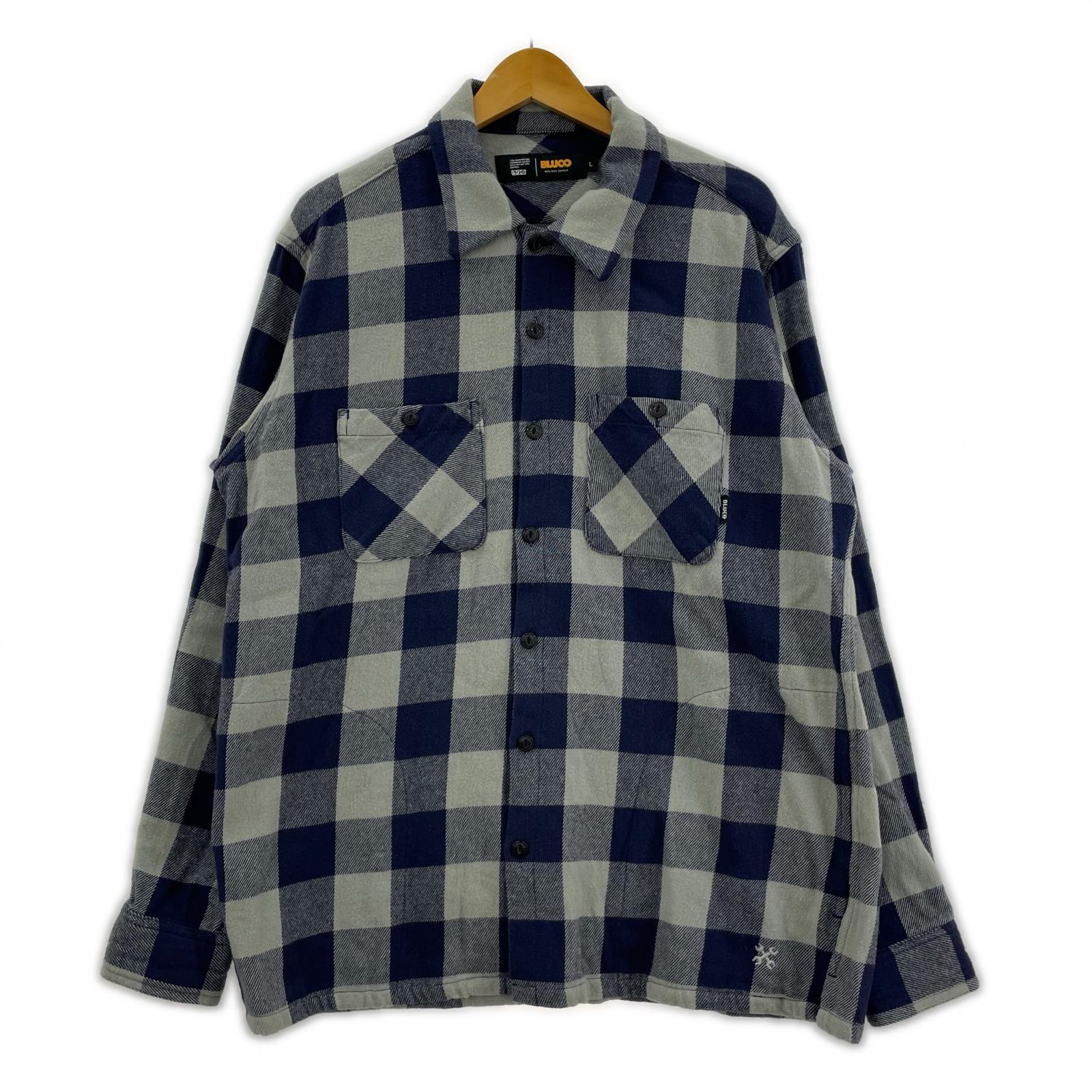 長袖シャツ ネルシャツ ブロックチェック ブルー L L ブルー