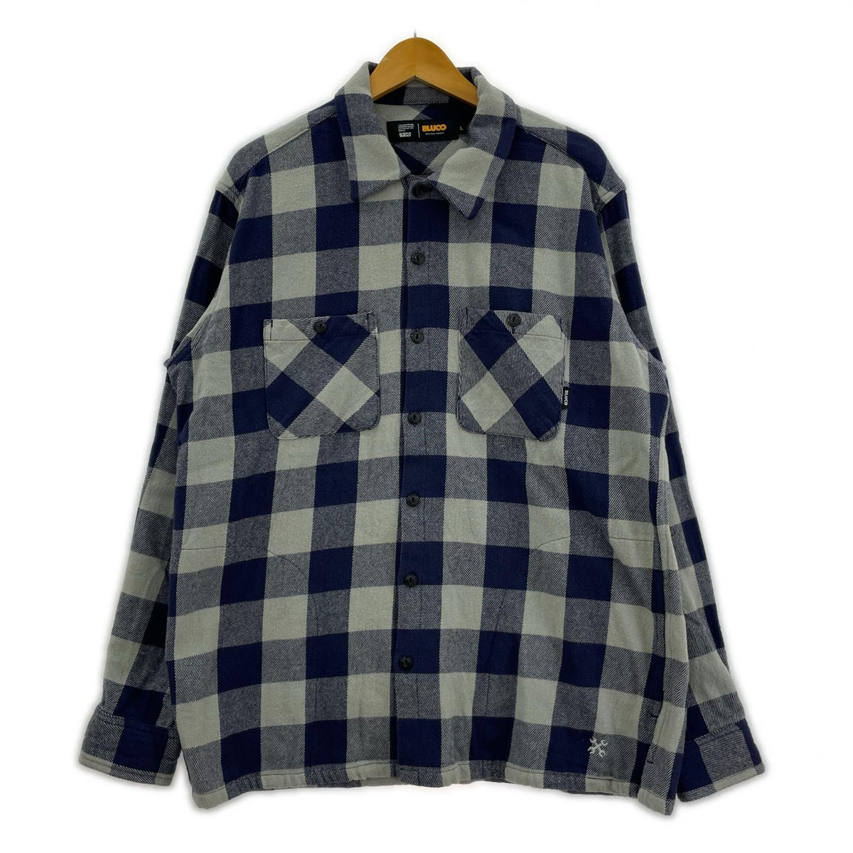 長袖シャツ ネルシャツ ブロックチェック ブルー L L ブルー