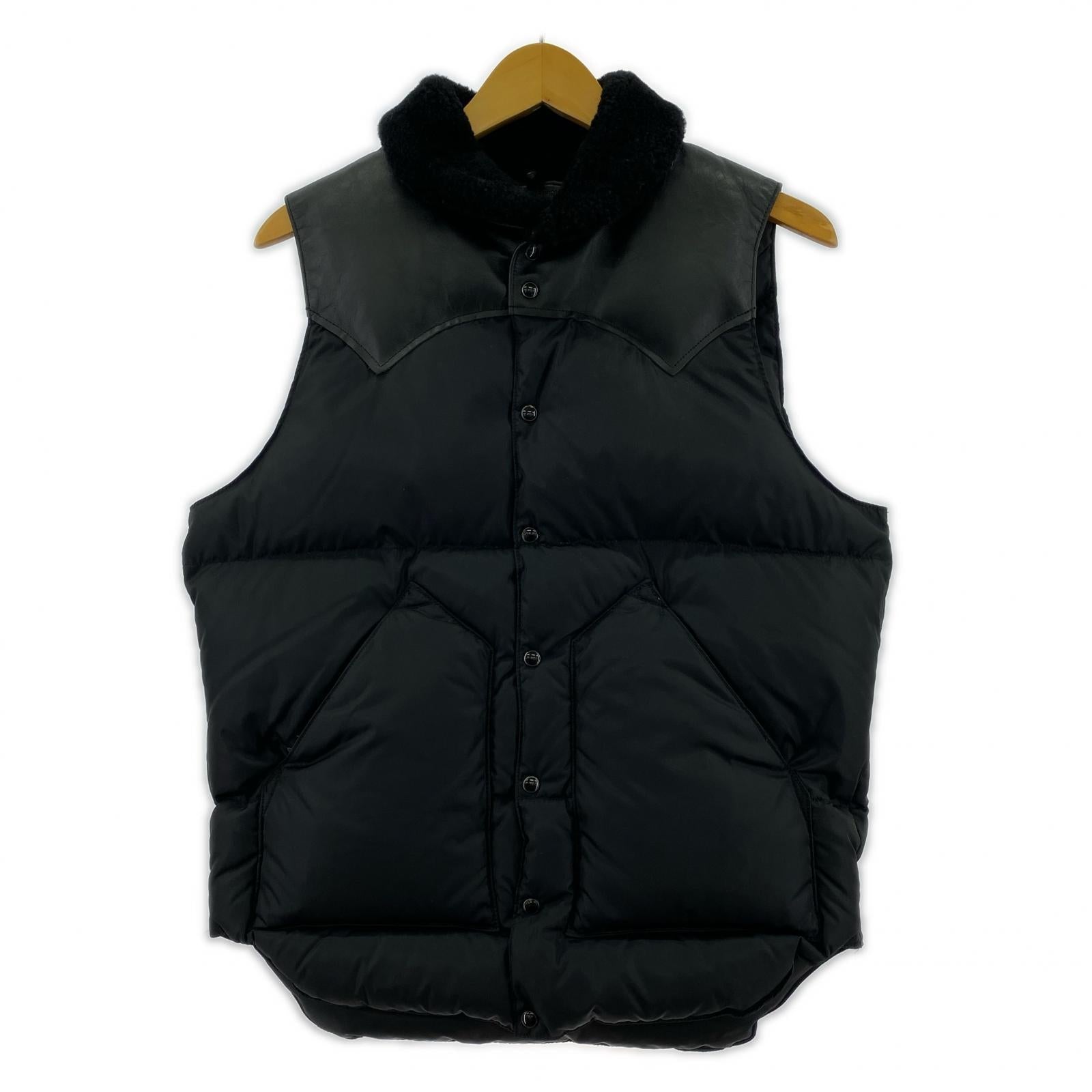 ダウンベスト Christy Vest レザー ナイロン ダウンベスト 36 黒 36 ブラック