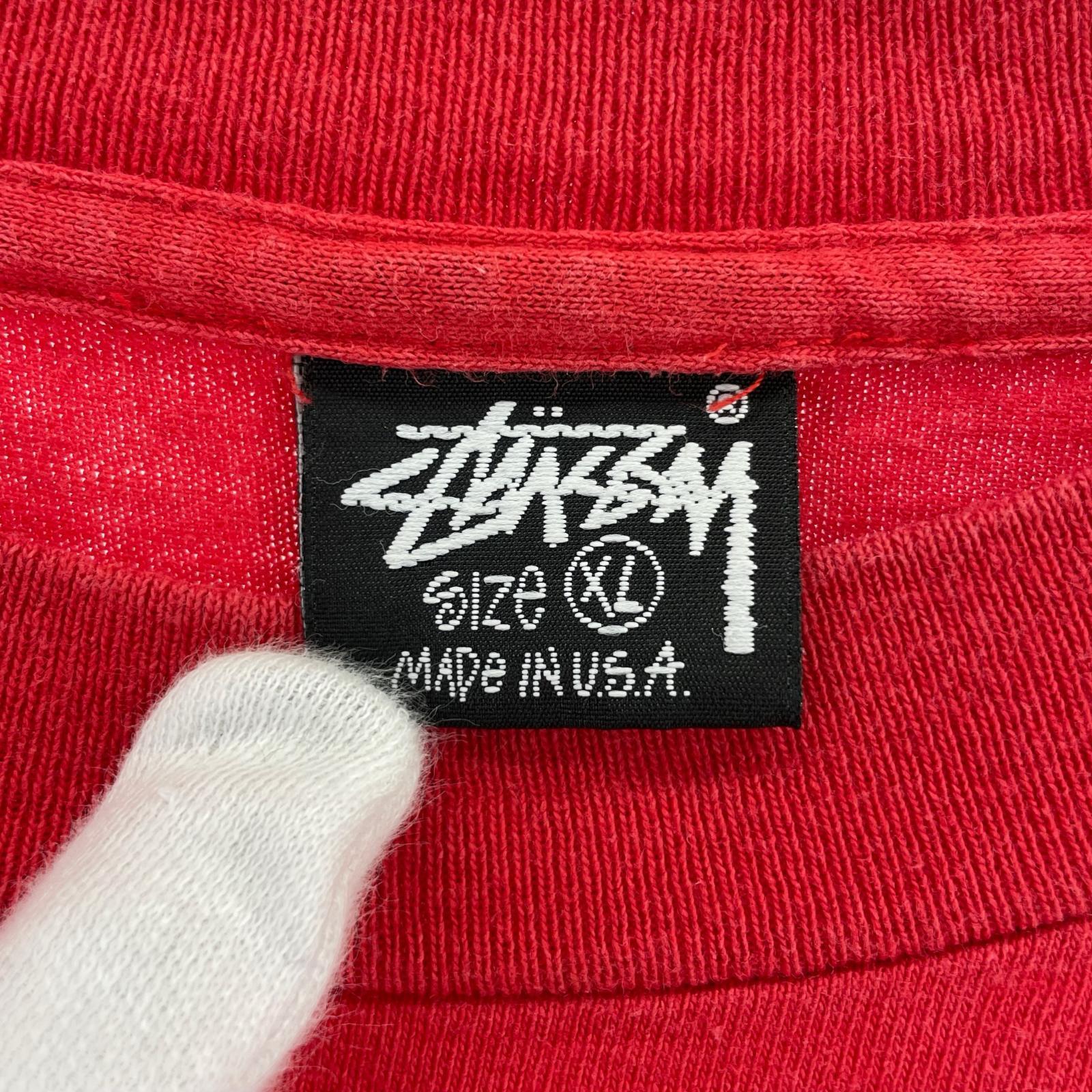 半袖Tシャツ STUSSY 80s~ 黒タグ Basic Logo Tee ストックロゴTee XL レッド