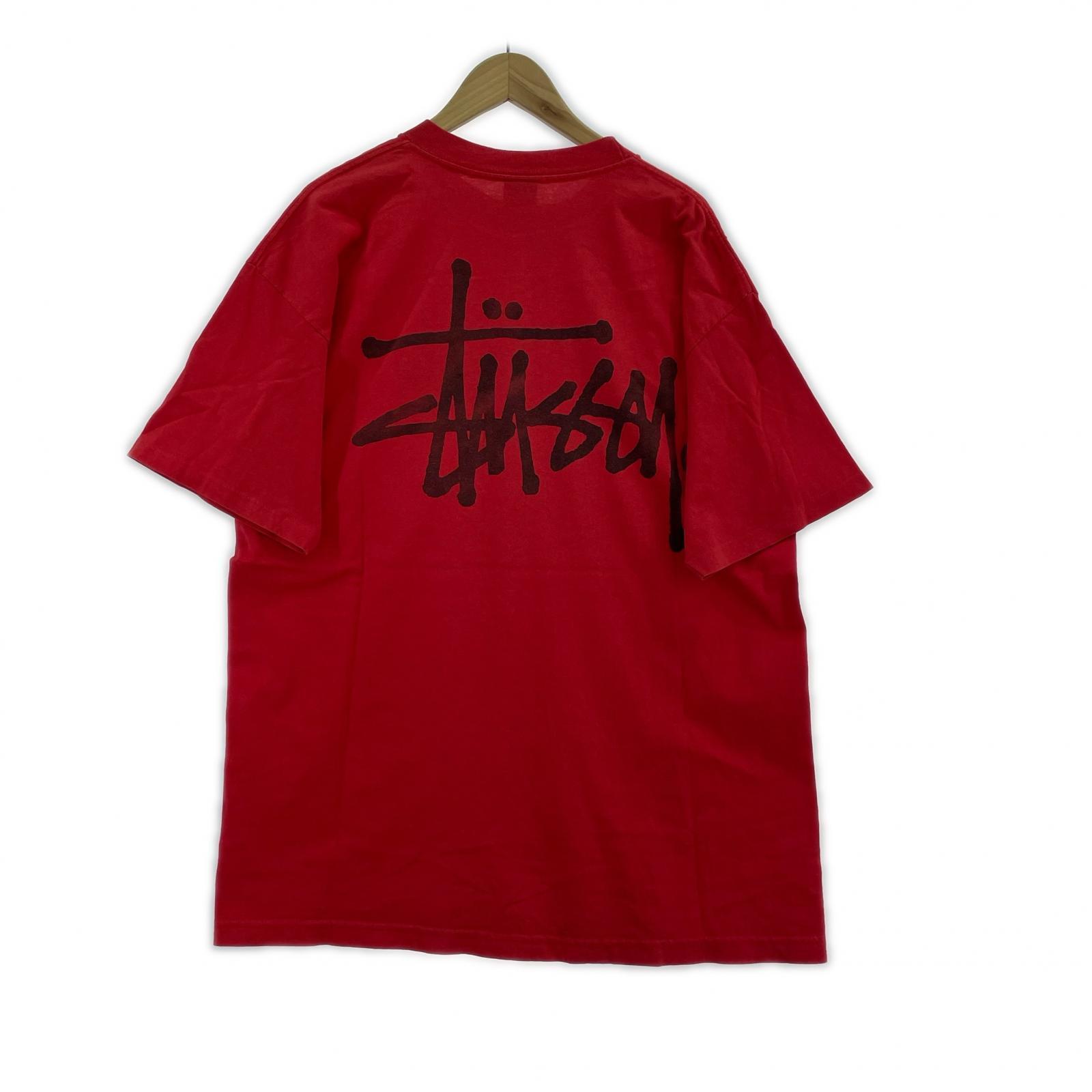 半袖Tシャツ STUSSY 80s~ 黒タグ Basic Logo Tee ストックロゴTee XL レッド