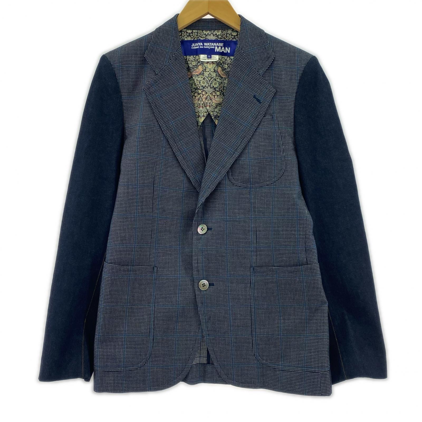 テーラードジャケット JUNYA WATANABE COMME des GARCONS MAN 17ss ウール混紡 袖切替ジャケット デニム×チェック S AD2016 WS-J006 S ネイビー