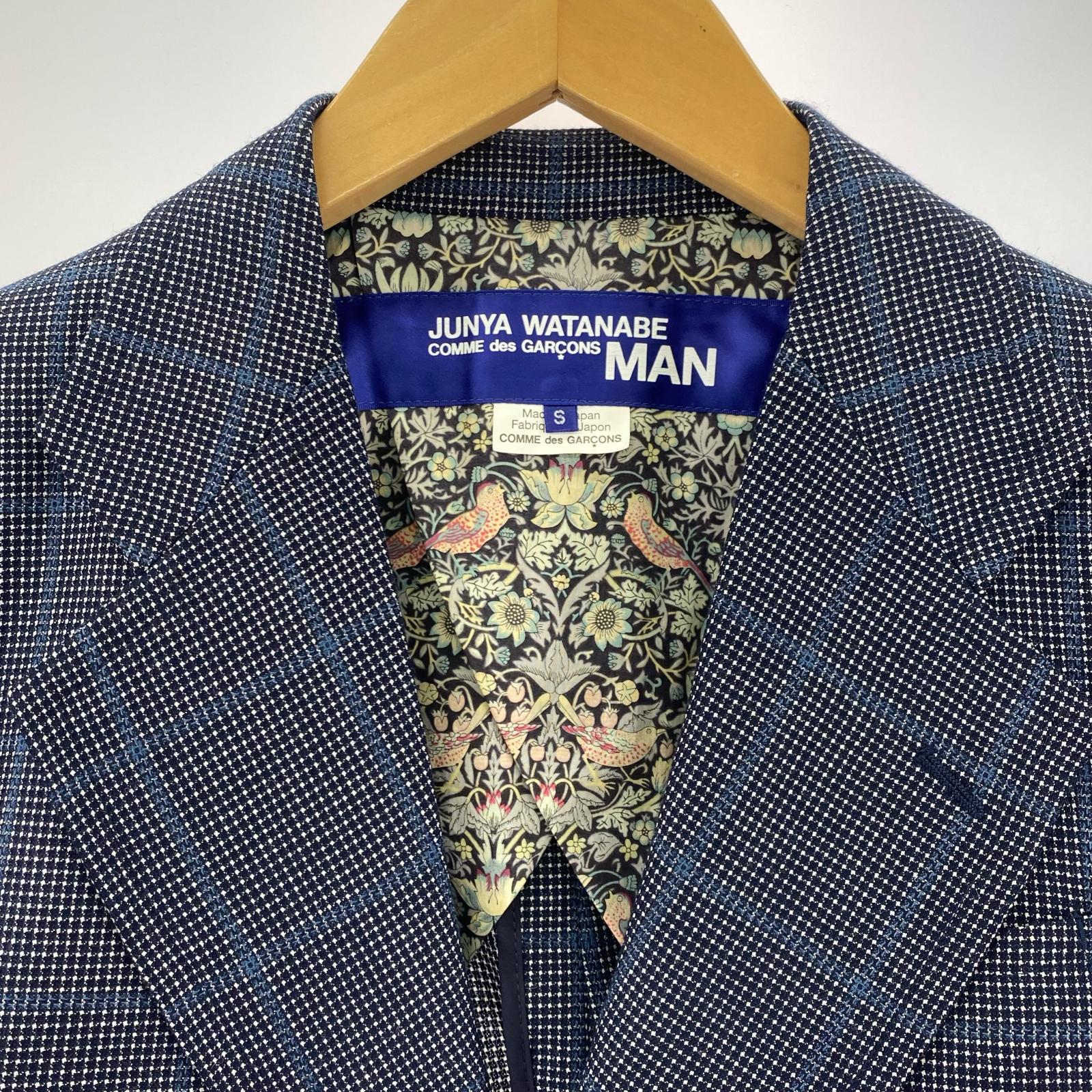 テーラードジャケット JUNYA WATANABE COMME des GARCONS MAN 17ss ウール混紡 袖切替ジャケット デニム×チェック S AD2016 WS-J006 S ネイビー