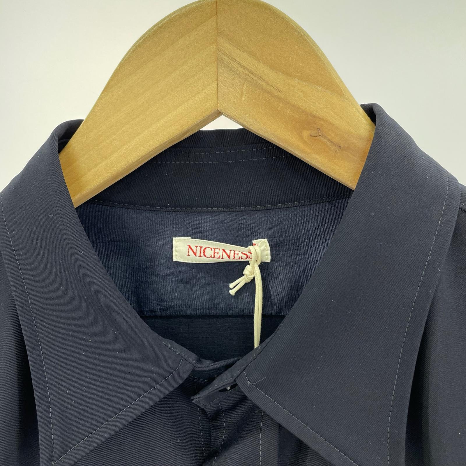 長袖シャツ NICENESS KNOX Fine Wool Straight Tale Shirt ウールシャツ L ネイビー L ネイビー