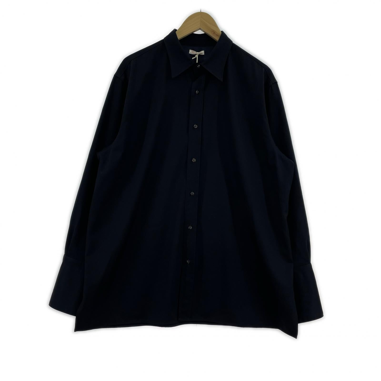 長袖シャツ NICENESS KNOX Fine Wool Straight Tale Shirt ウールシャツ L ネイビー L ネイビー