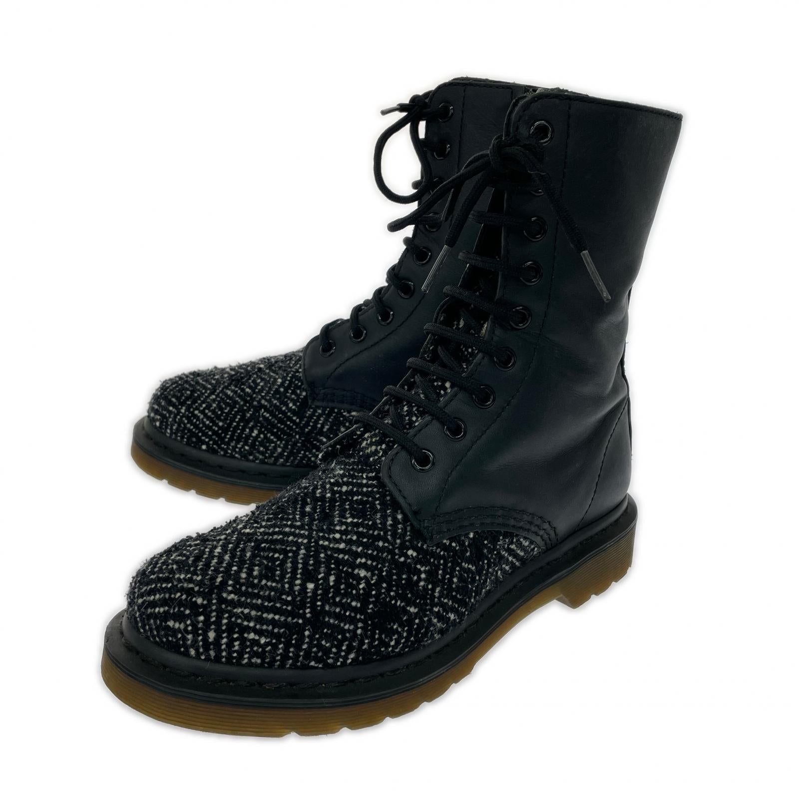 ブーツ ×Y’s Harris Tweed レザーワークブーツ ブラック