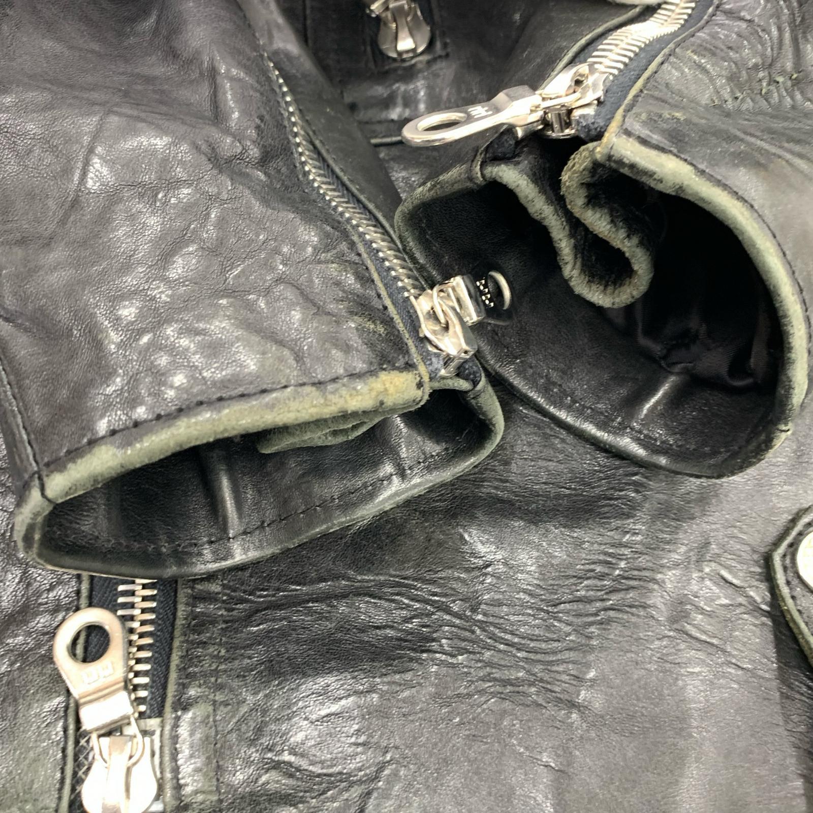 レザージャケット 襟ボア スカル彫刻 M M ブラック