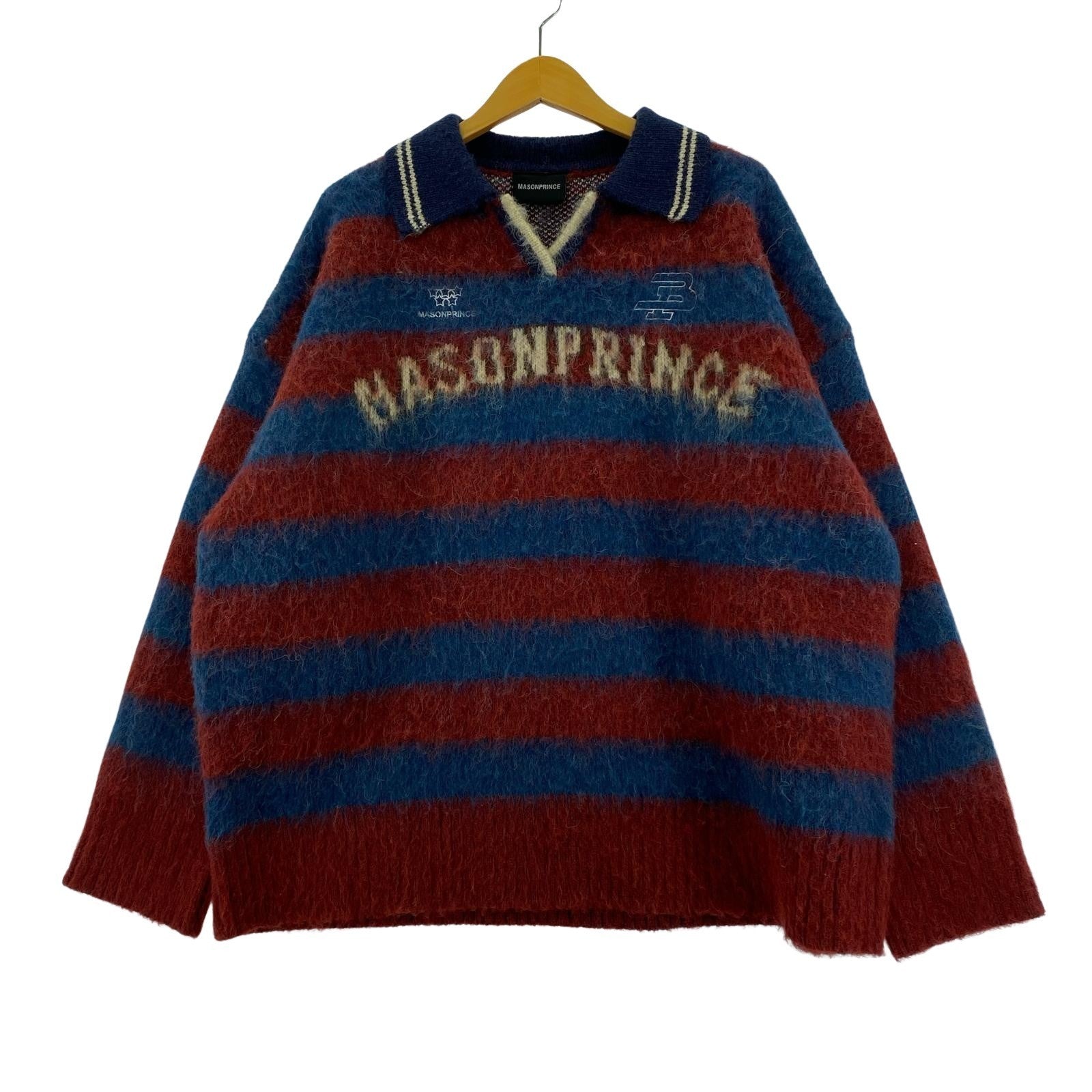 ニット MAISONPRINCE オーバーサイズポロネックボーダーニット 2 青 赤 2