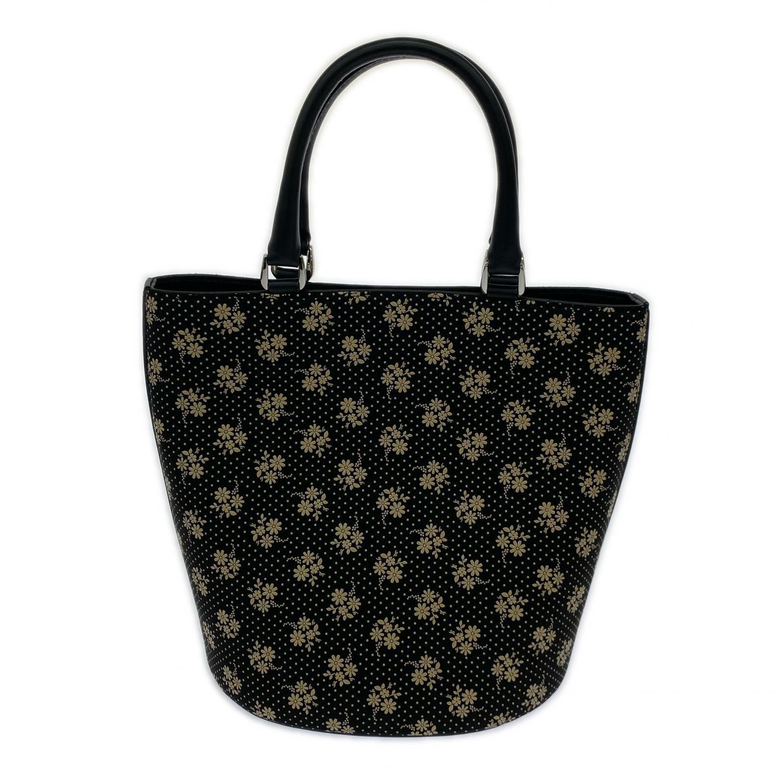 ハンドバッグ 印傳屋 黒鹿革×白漆 コスモス ハンドバッグ ブラック