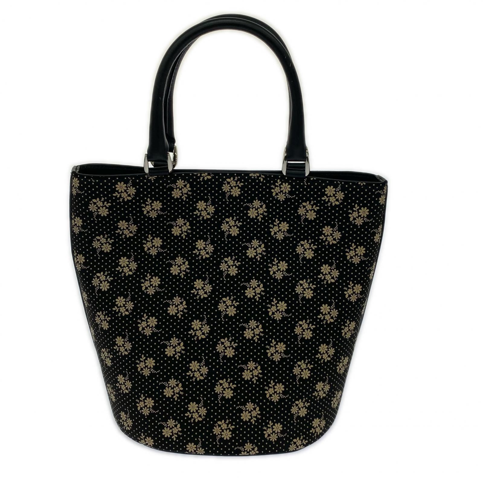 ハンドバッグ 印傳屋 黒鹿革×白漆 コスモス ハンドバッグ ブラック