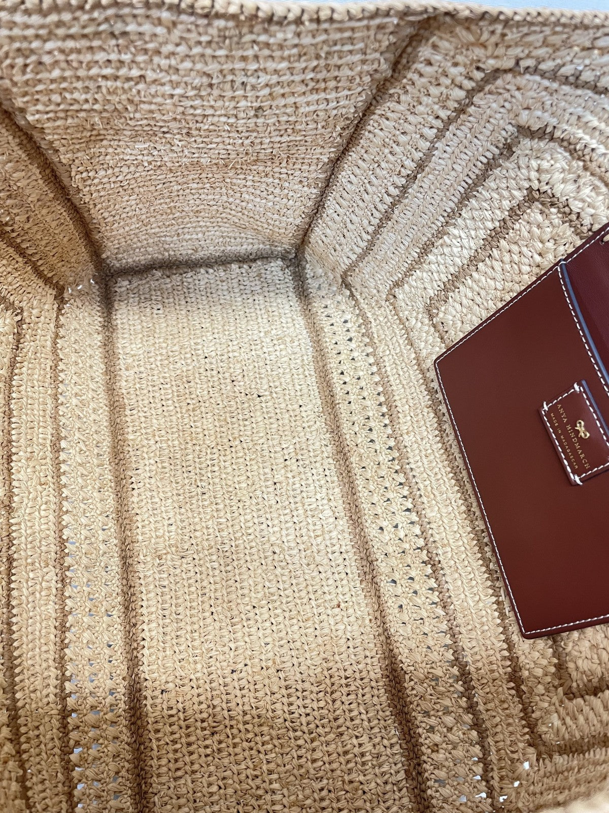 トートバッグ ANYA HINDMARCH ラフィア・ボウ・トート リボンロゴトリミングカゴバッグ