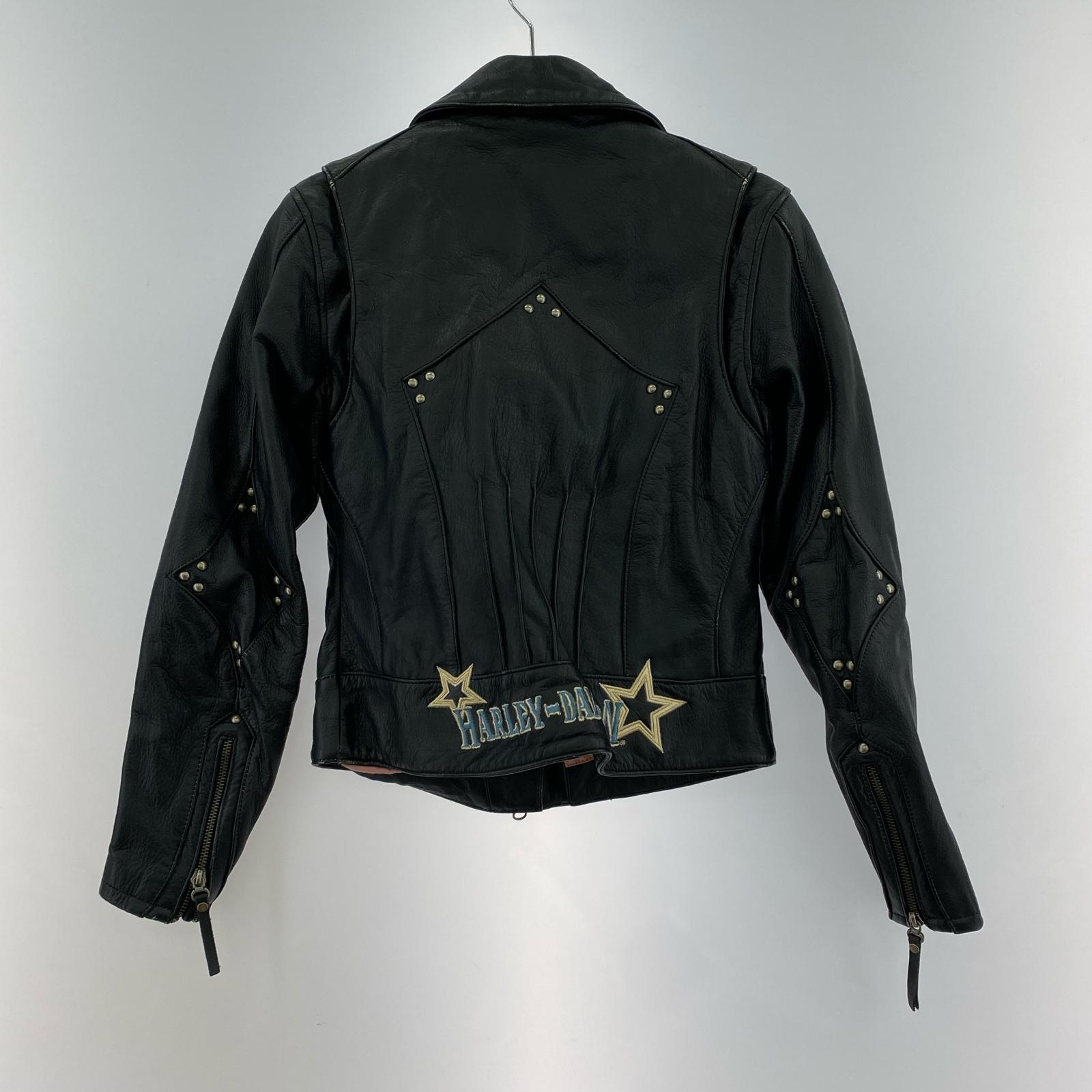 ライダースジャケット ダブルライダース 刺繍ロゴ スタッズ XS 黒 ブラック