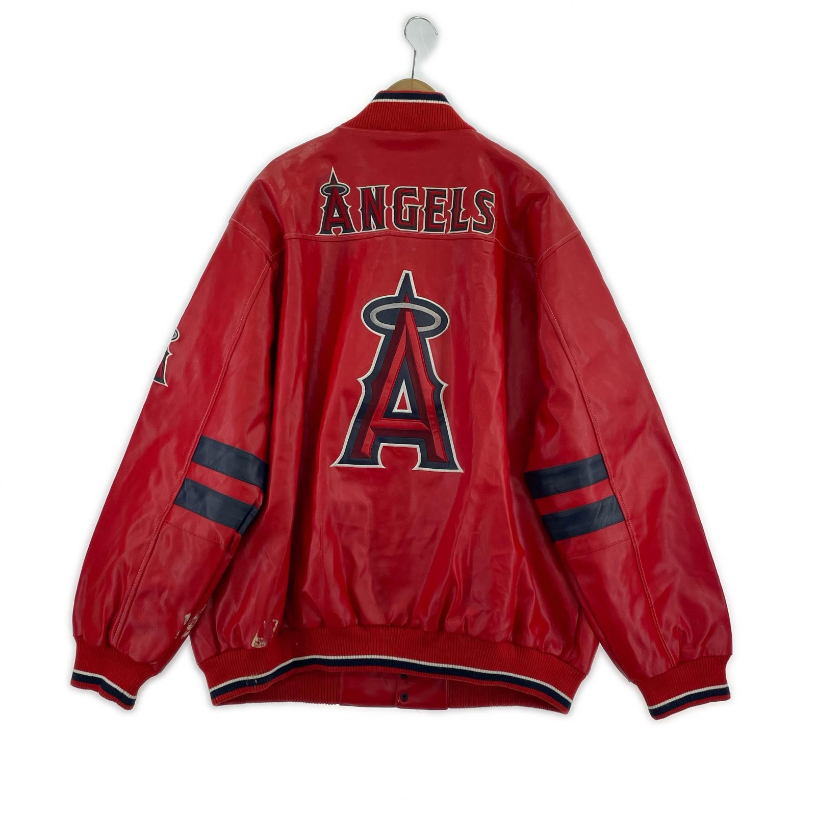 ジャケット MLB フェイクレザースタジャン 赤 ANGELS XXL レッド