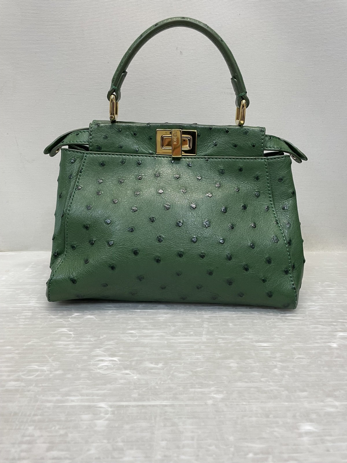 FENDI ミニピーカブー 2WAYバッグ オーストリッチ グリーン