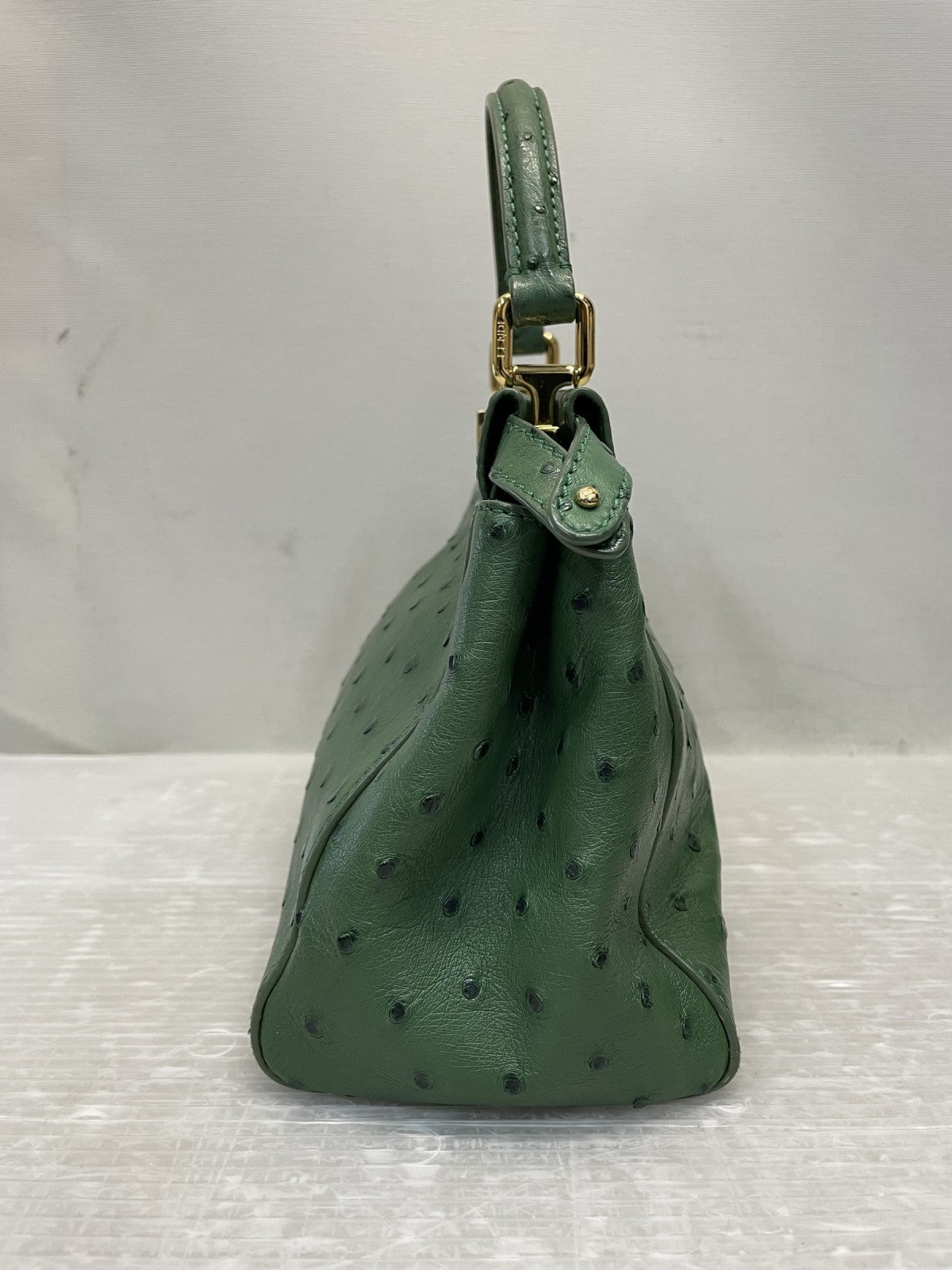 FENDI ミニピーカブー 2WAYバッグ オーストリッチ グリーン