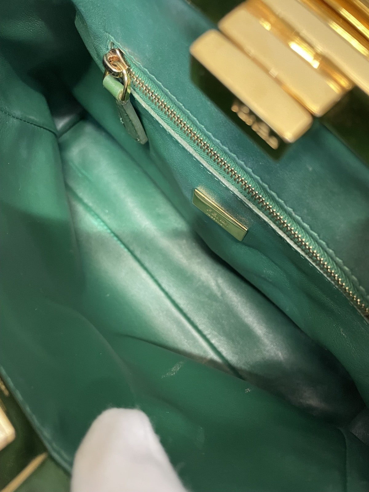 FENDI ミニピーカブー 2WAYバッグ オーストリッチ グリーン