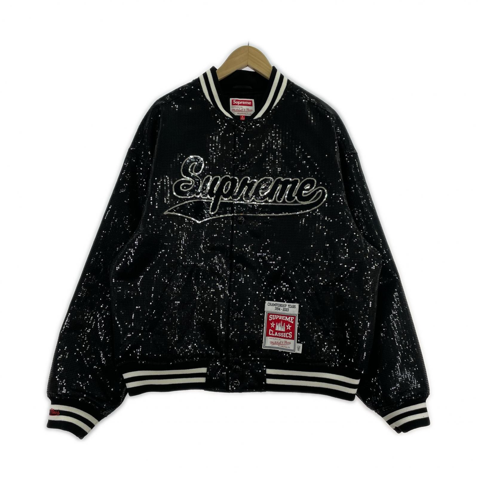 ブルゾン mitchell&ness Sequin Varsity Jacket 黒 L L ブラック