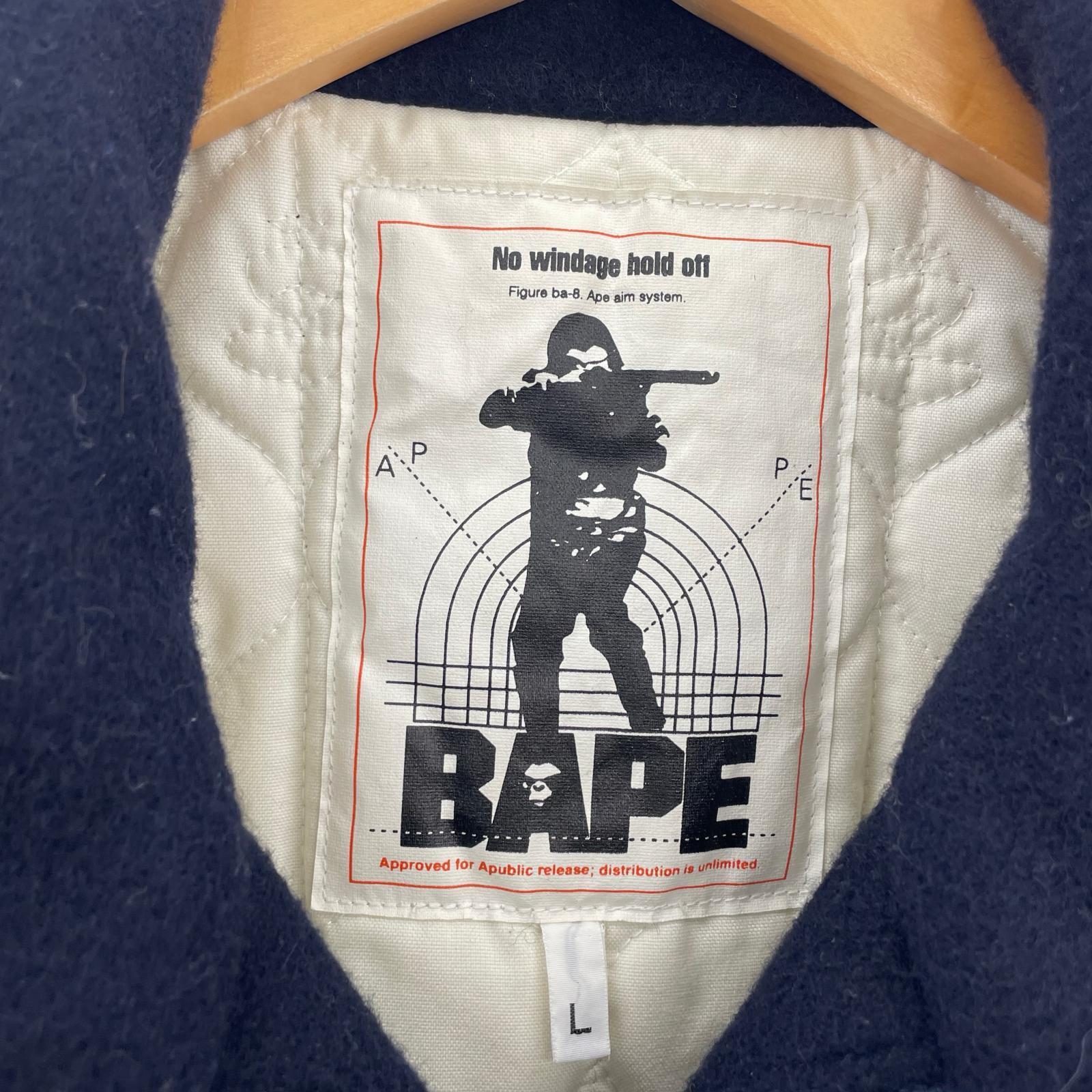 ジャケット A BATHING APE 90s 初期タグ ウールメルトンジャケット L ネイビー L ネイビー