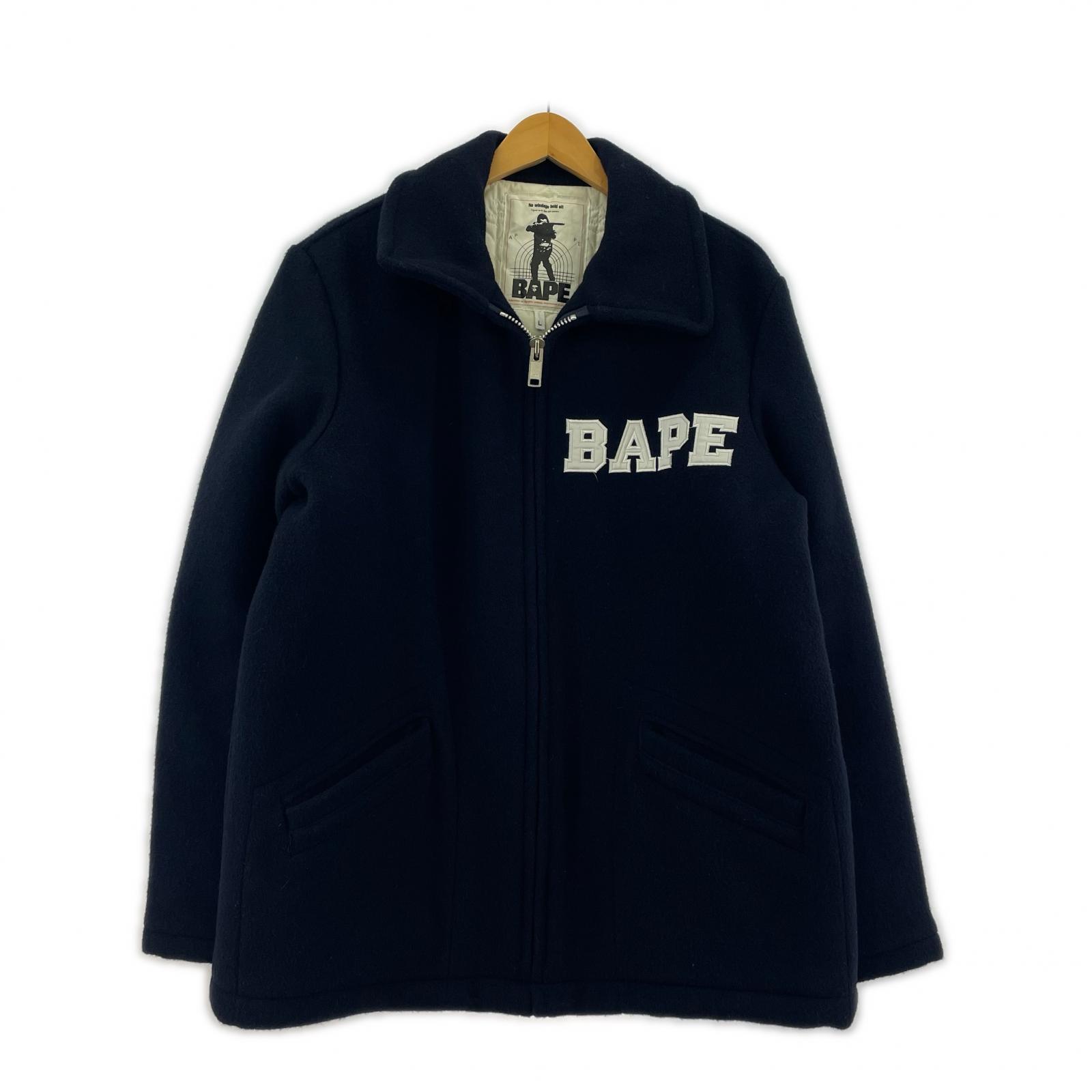 ジャケット A BATHING APE 90s 初期タグ ウールメルトンジャケット L ネイビー L ネイビー