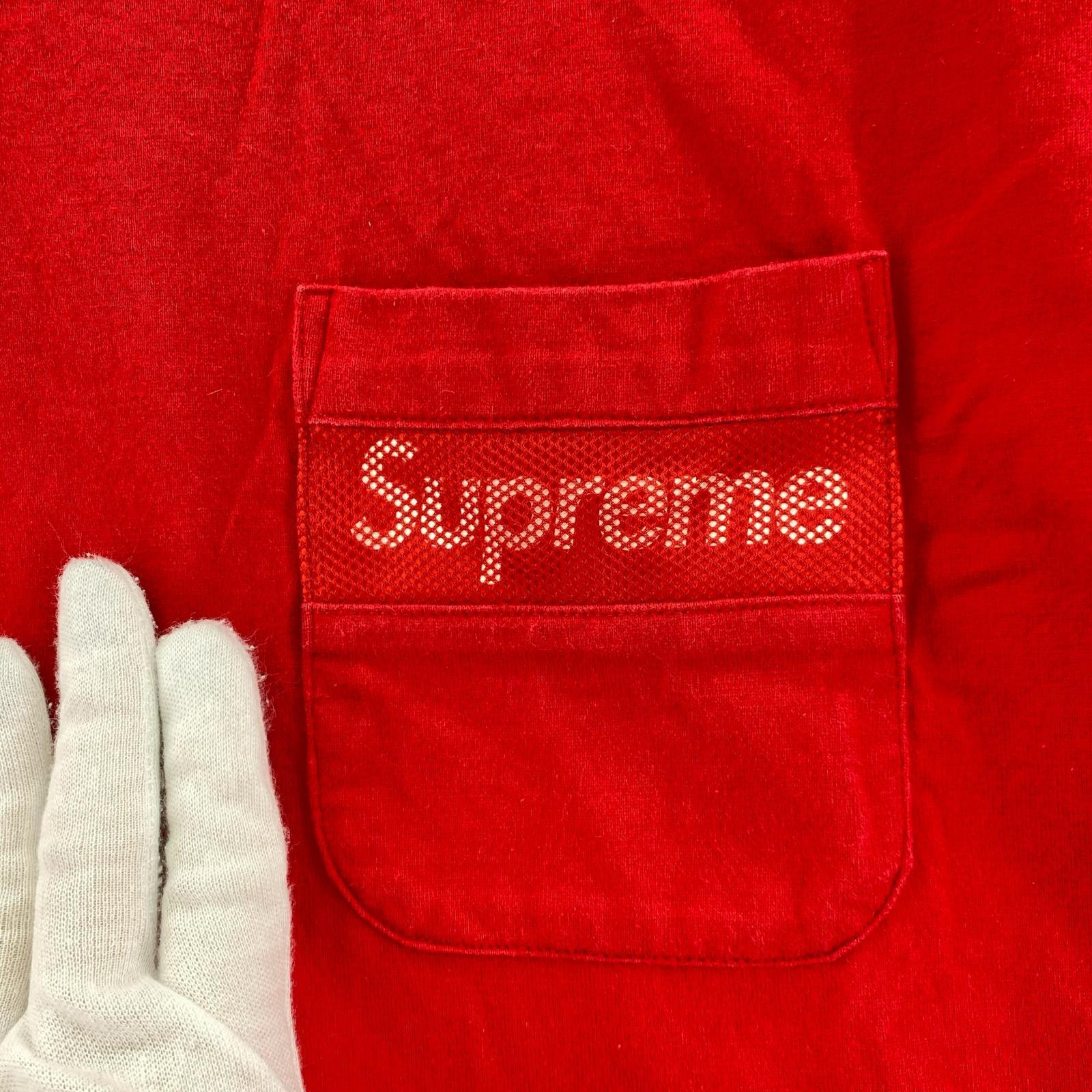 半袖Tシャツ Mesh Stripe Pocket Tee RED M M レッド