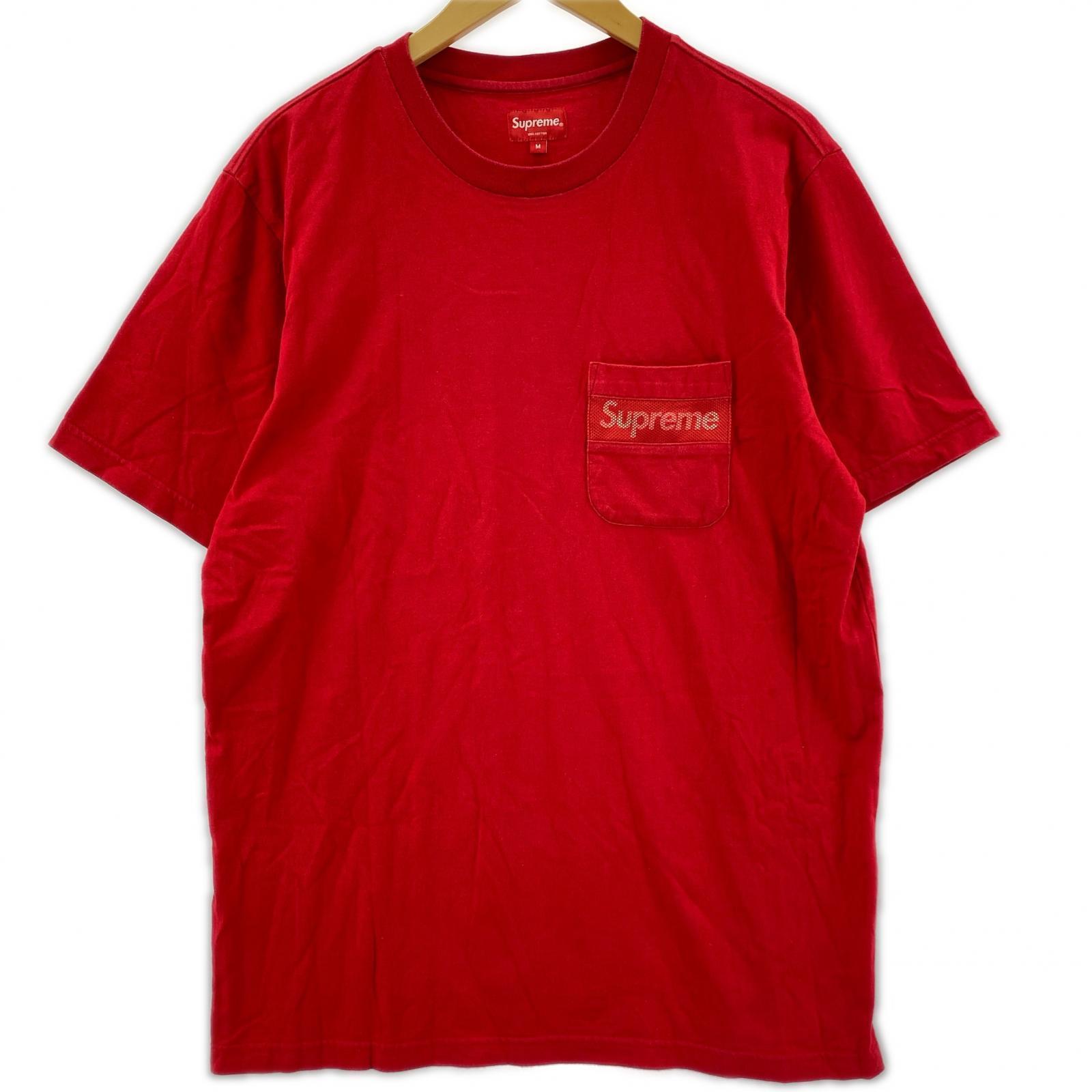 半袖Tシャツ Mesh Stripe Pocket Tee RED M M レッド