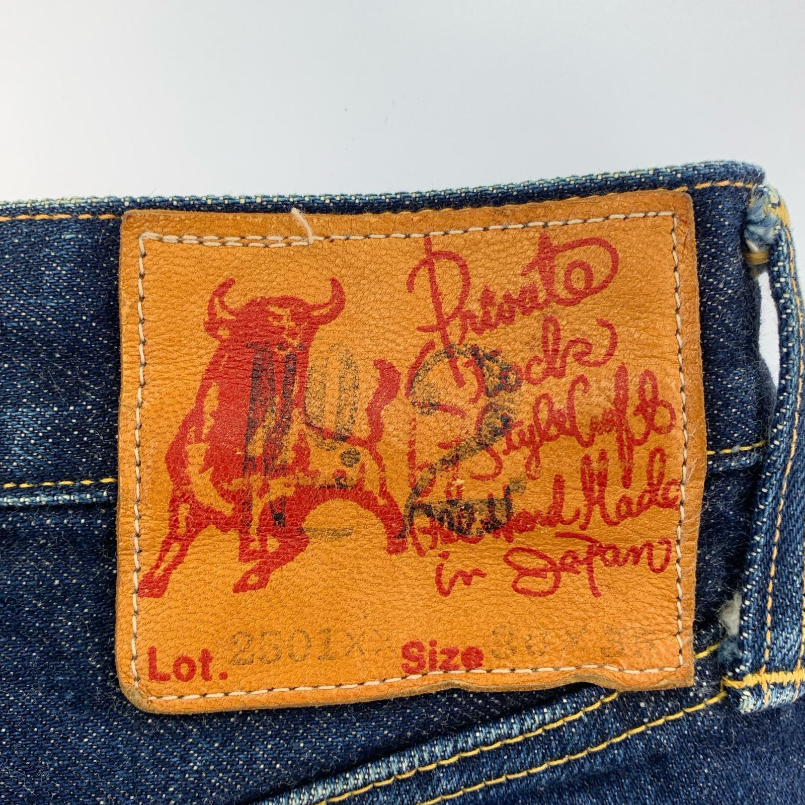デニムパンツ EVISU 初期 水牛パッチ 2501xx セルビッチ デニム W30 30 ネイビー