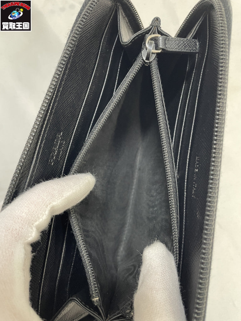 PRADA サフィアーノ ラウンドジップウォレット BLK