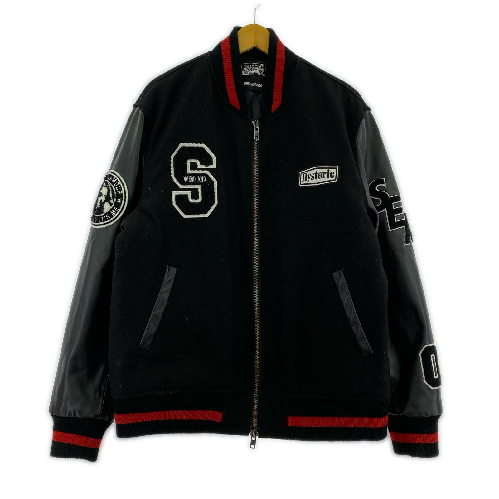 ジャケット HYSTERIC GLAMOUR×WIND AND SEA WDS VARSITY JACKET 袖レザースタジャン L 黒 L