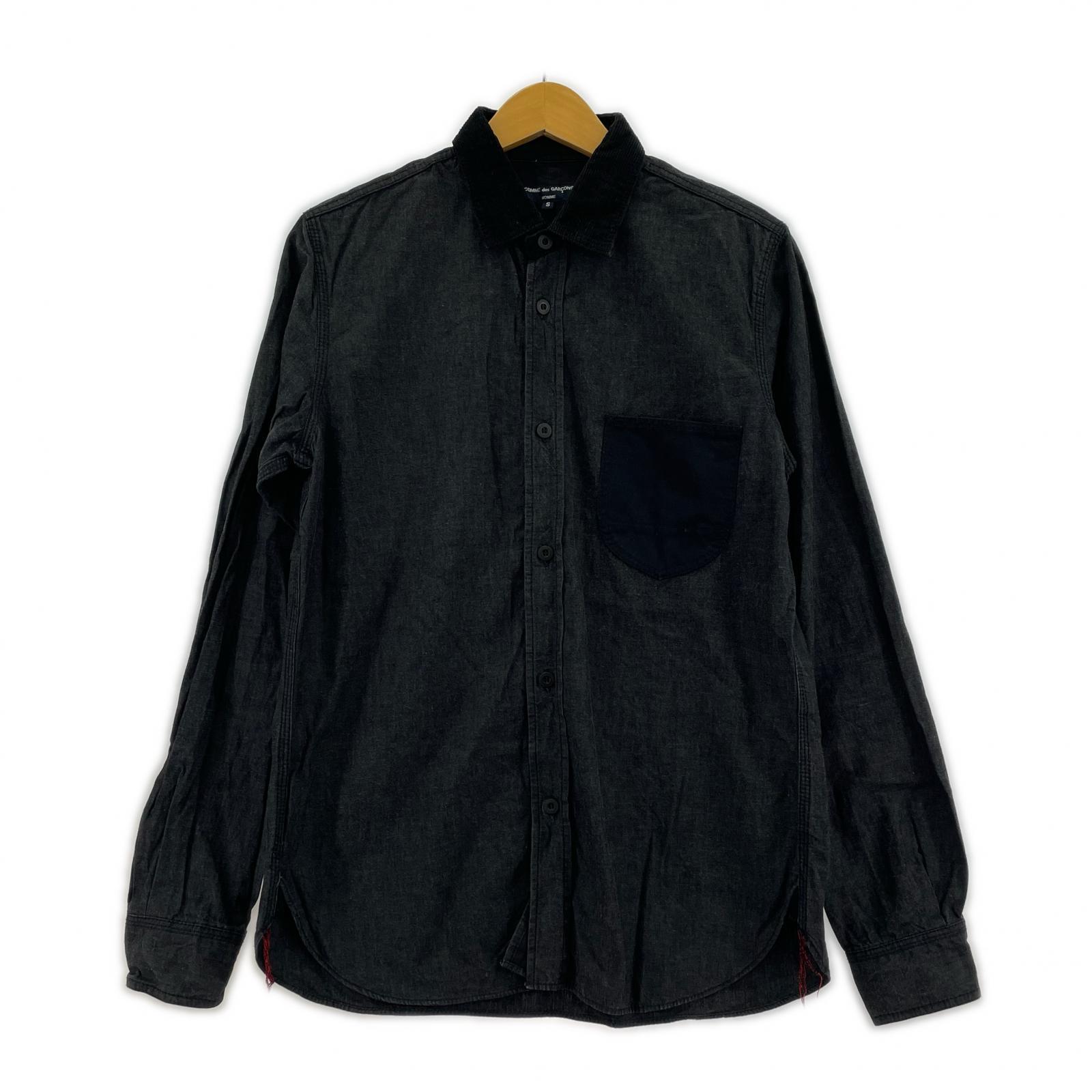 長袖シャツ COMME des GARCONS 襟コーデュロイ L/Sシャツ HL-B046 黒 (S) S ブラック