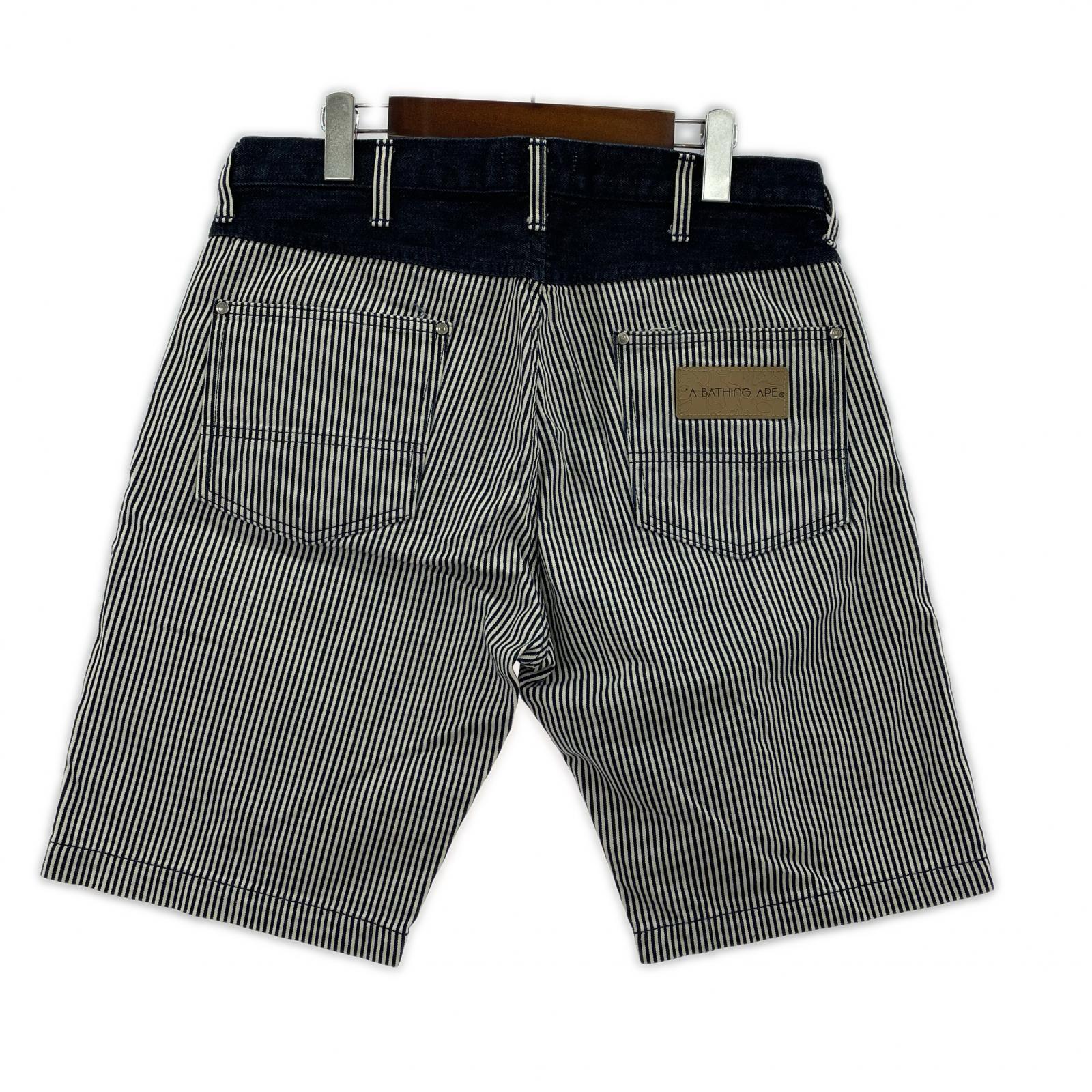 ショートパンツ ヒッコリー ストライプ デニム インディゴ (M) M ブルー