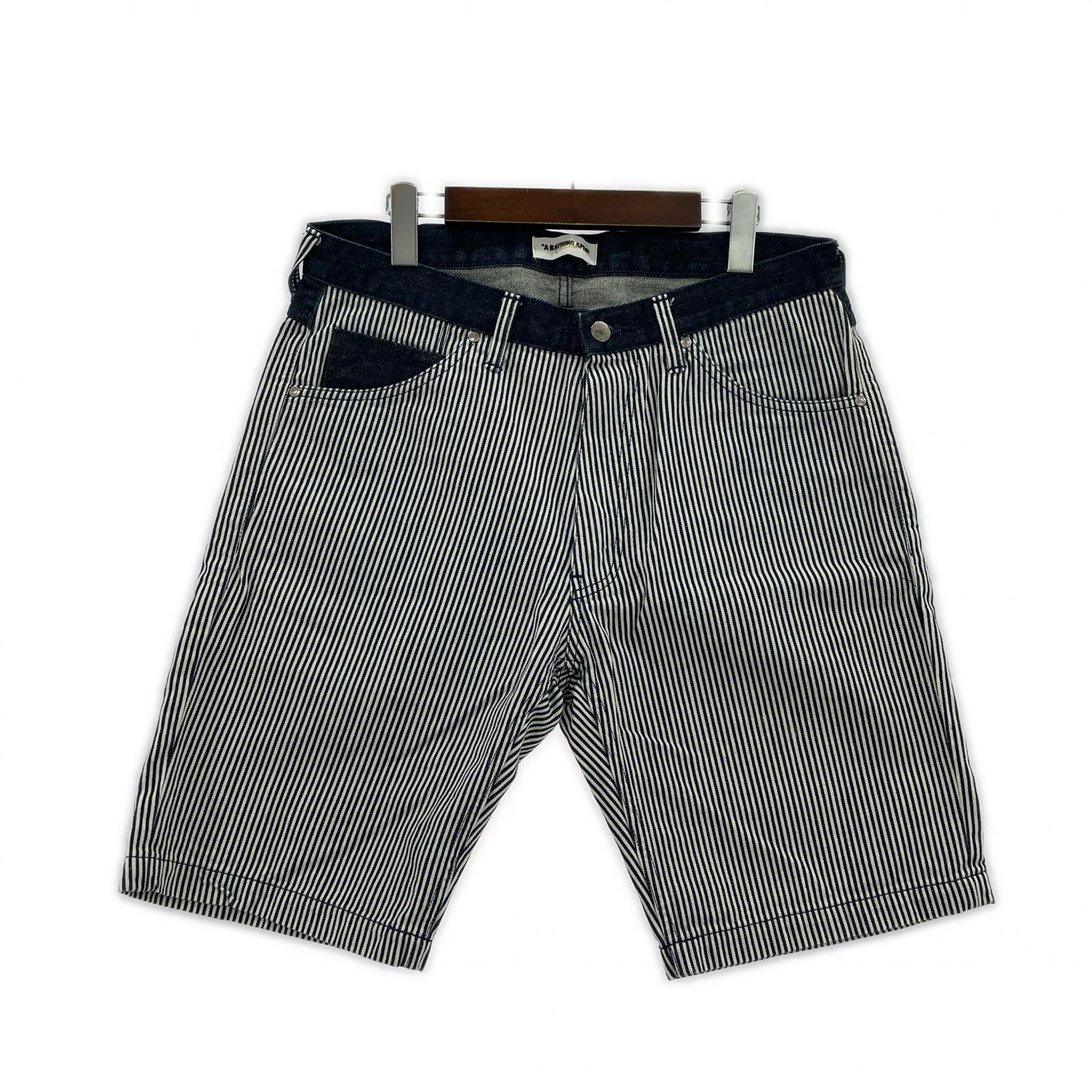 ショートパンツ ヒッコリー ストライプ デニム インディゴ (M) M ブルー