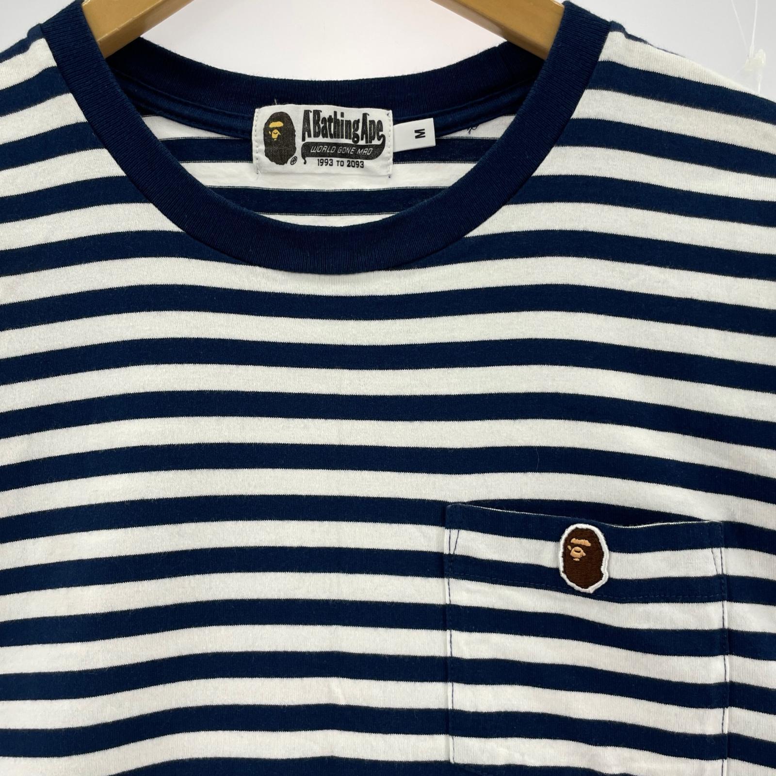 半袖Tシャツ A BATHING APE ワンポイントロゴ S/S TEE ボーダー 白×紺 (M) M