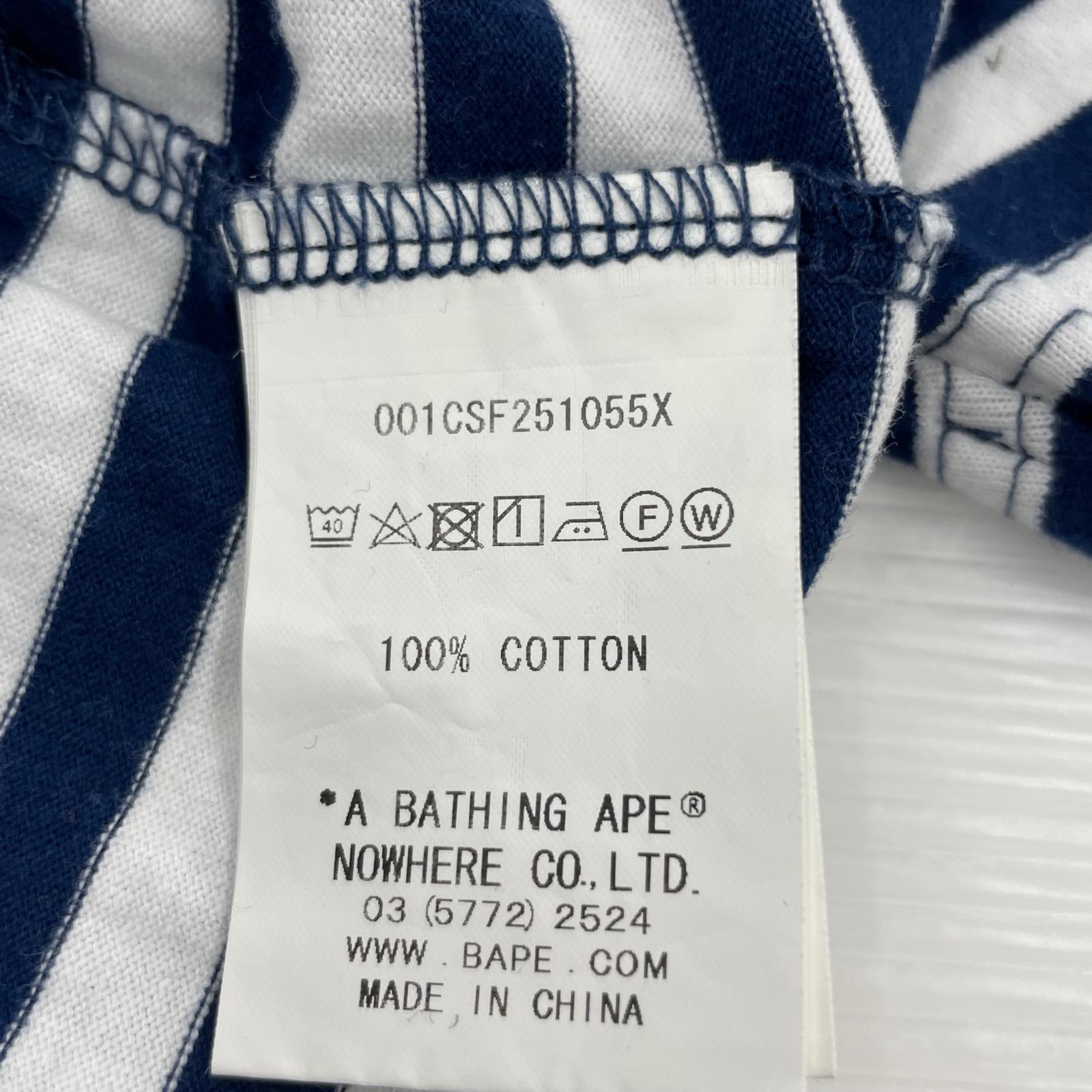 半袖Tシャツ A BATHING APE ワンポイントロゴ S/S TEE ボーダー 白×紺 (M) M