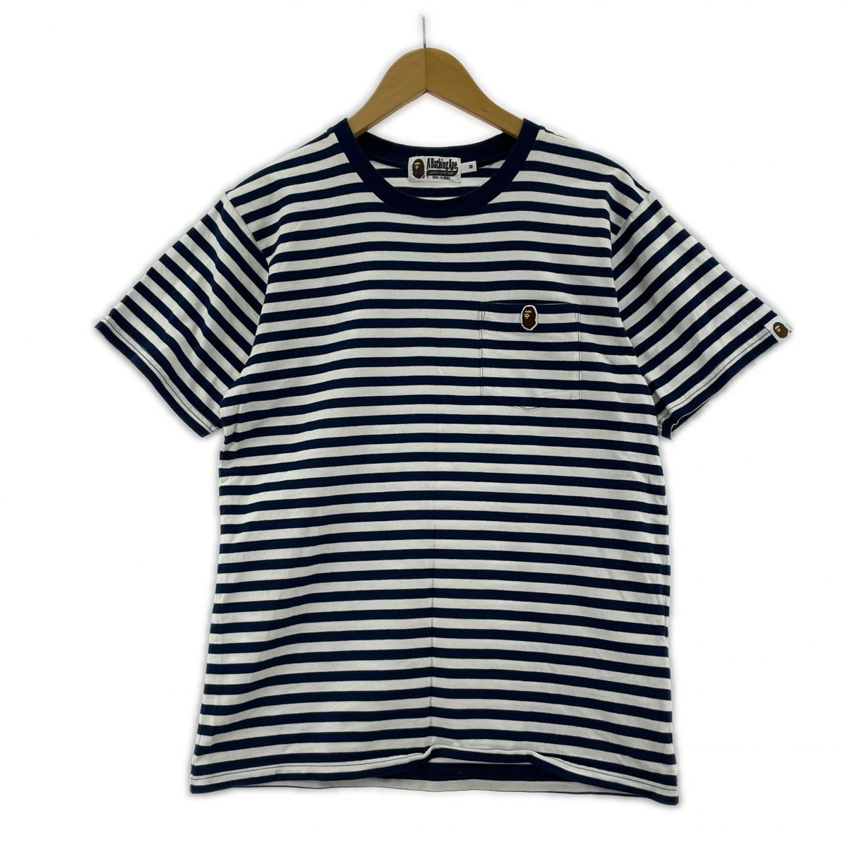 半袖Tシャツ A BATHING APE ワンポイントロゴ S/S TEE ボーダー 白×紺 (M) M